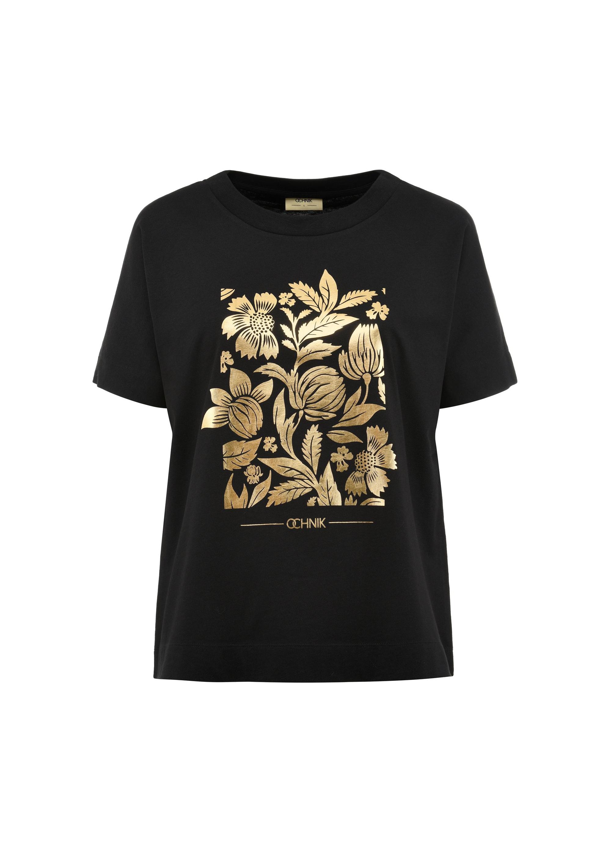 Black women's t-shirt with floral print TSHDT-0132-99(Z24)-01