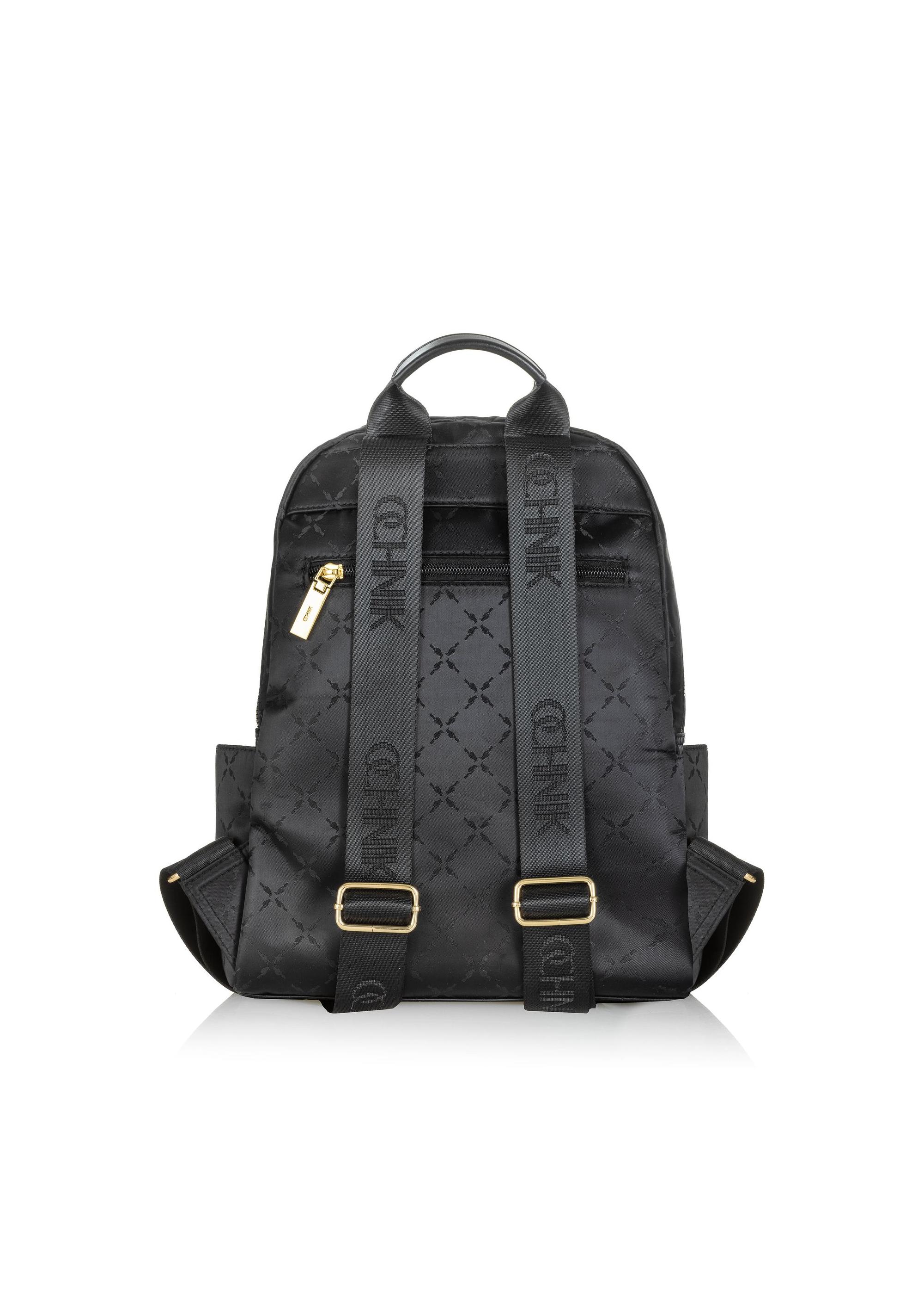 Black women's backpack with monogram TOREN-0255A-99(Z24)-04