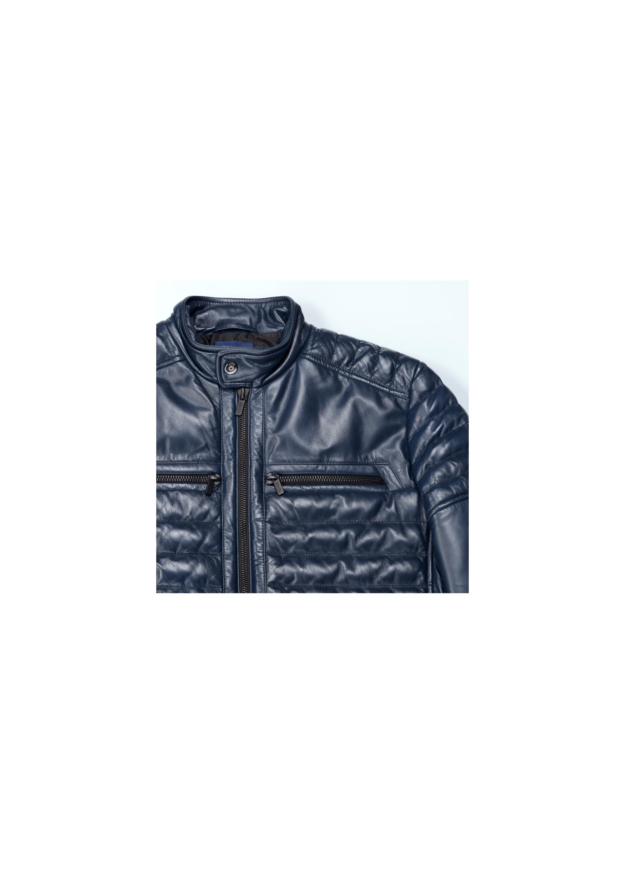 Men's navy blue glossy leather jacket KURMS-0195-4517(Z21)-05