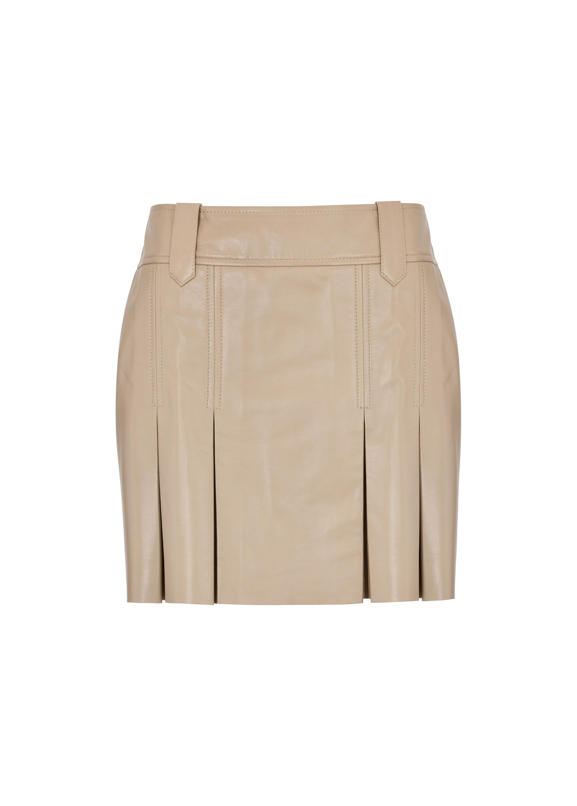 Beige leather pleated mini skirt SPCDS-0070-1187(W24)-04