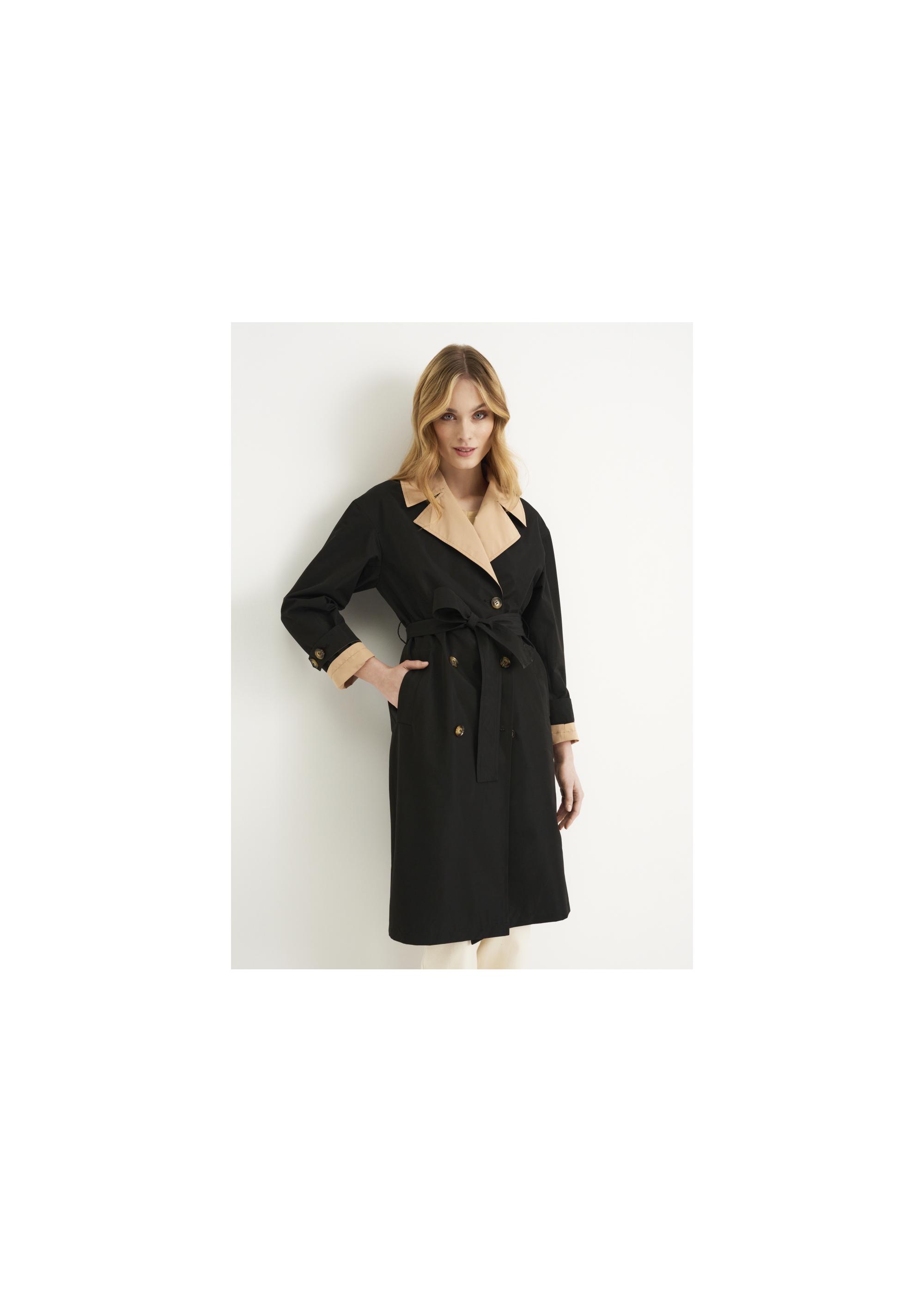 Women's double-breasted coat with belt KURDT-0368-98(W23)-01