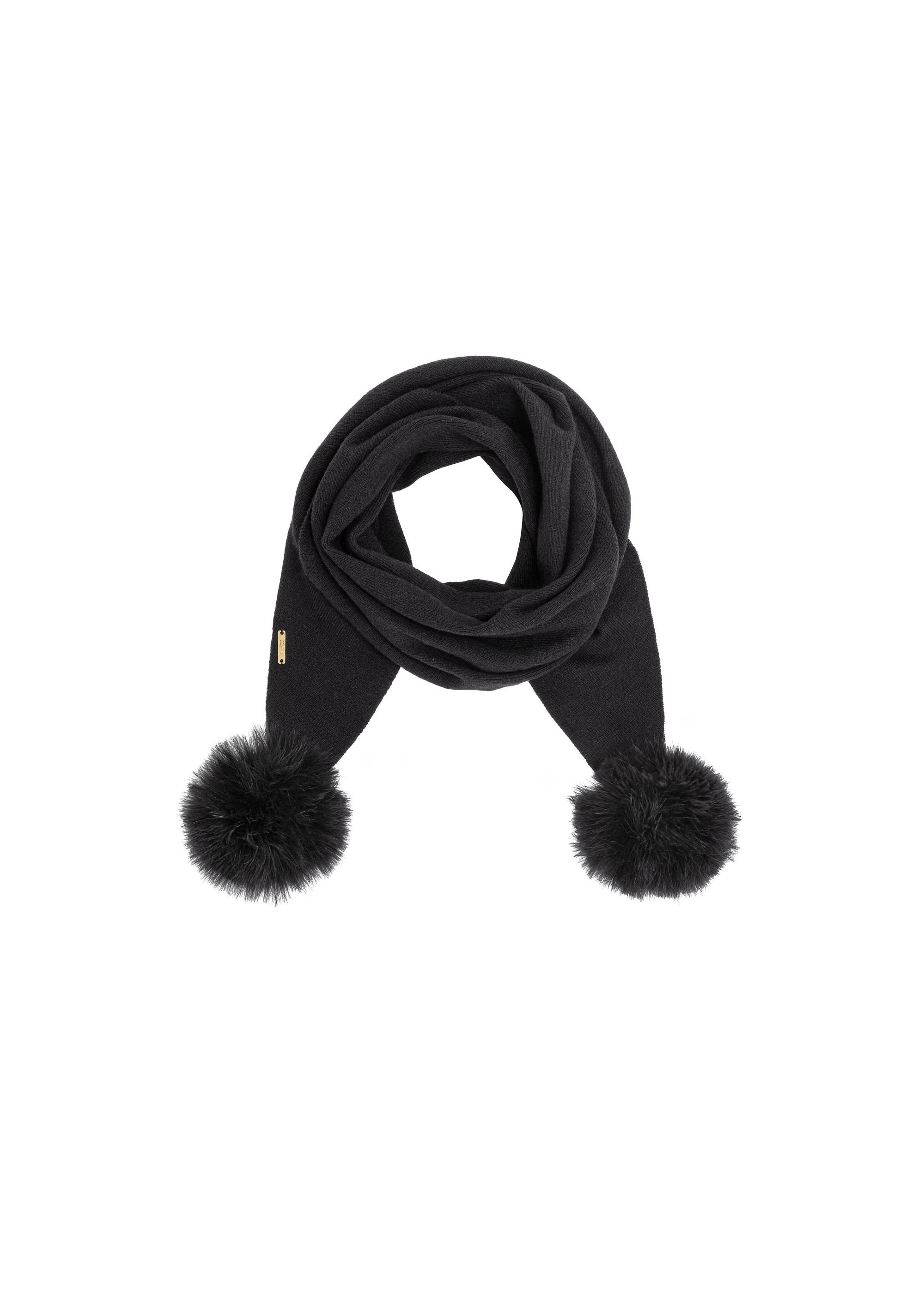 Black women's scarf with pompoms SZADT-0180-99(Z24)-01