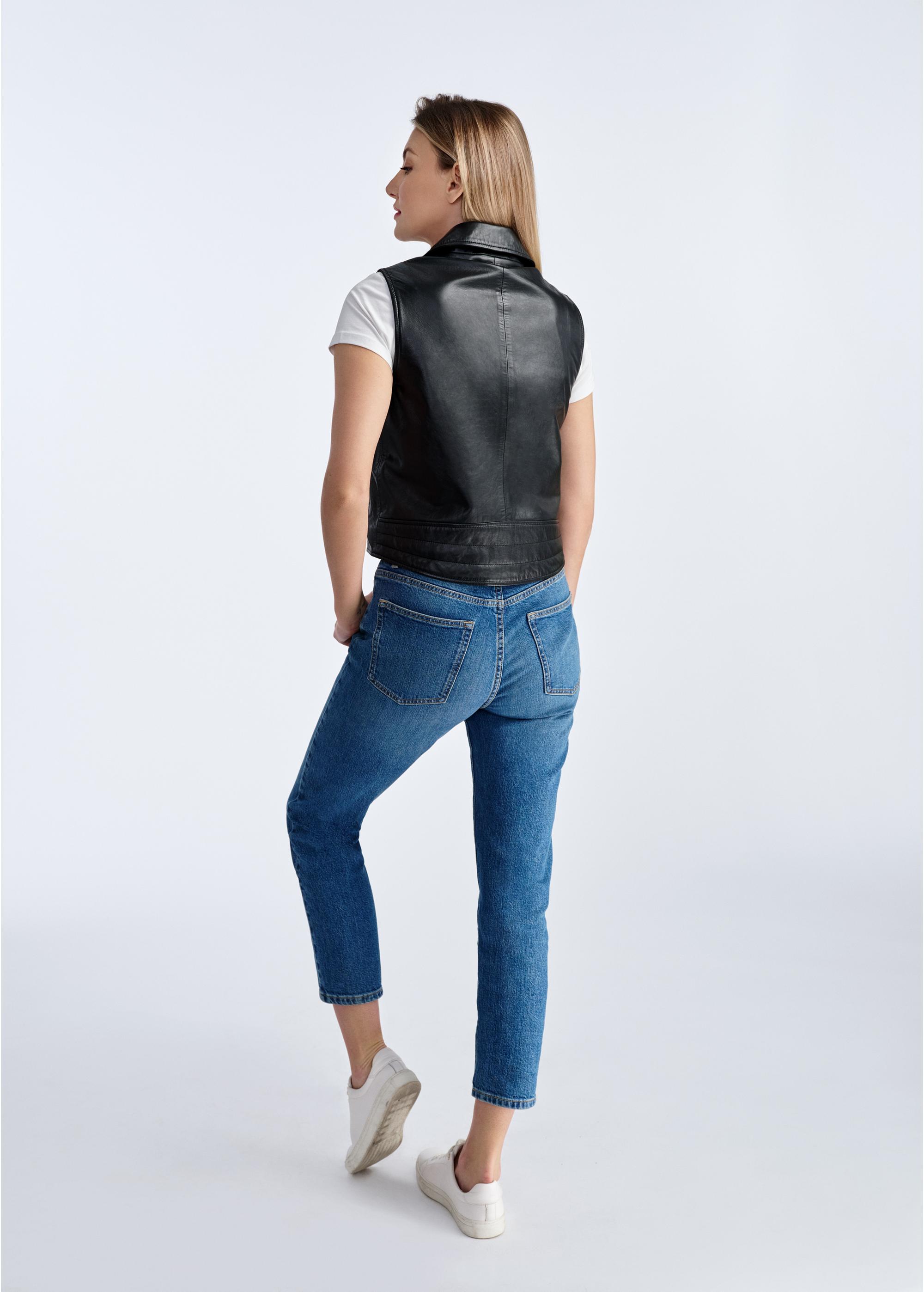 Black leather short women's vest KAMDS-0008-5480(W25)-03