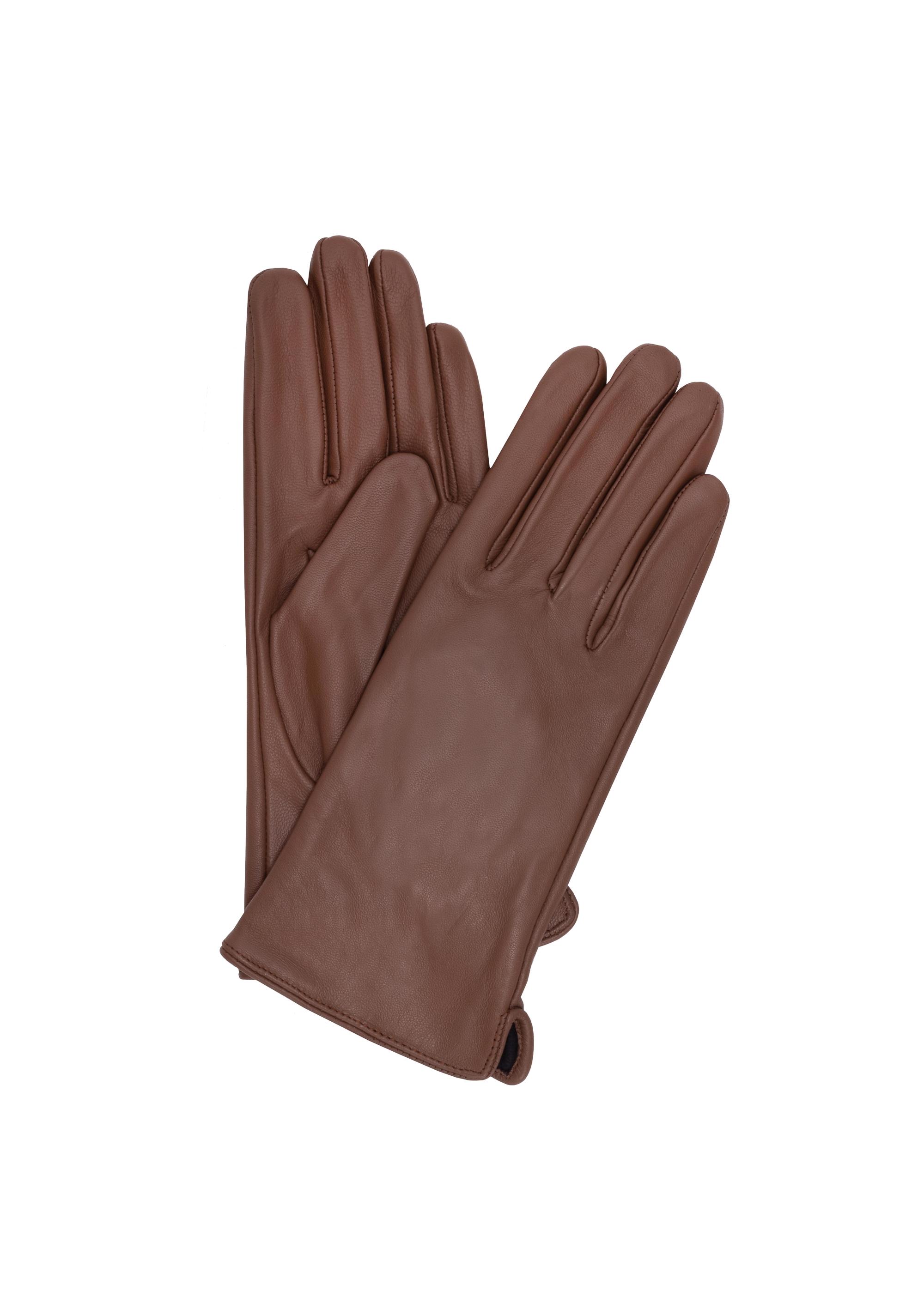 Women's leather gloves in camel color REKDS-0001-24(Z23)-01