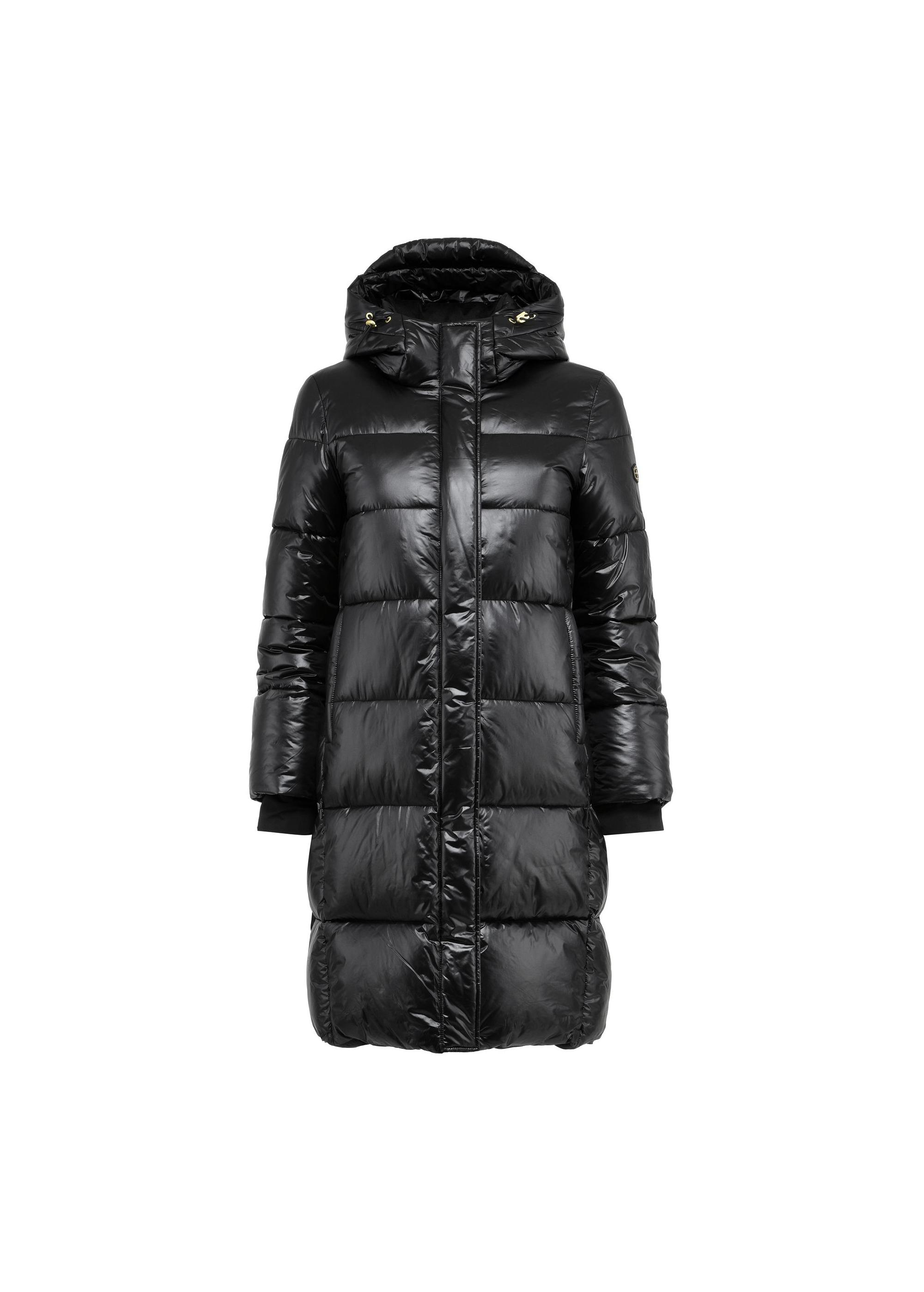 Black long quilted women's jacket KURDT-0531-99(Z24)-05