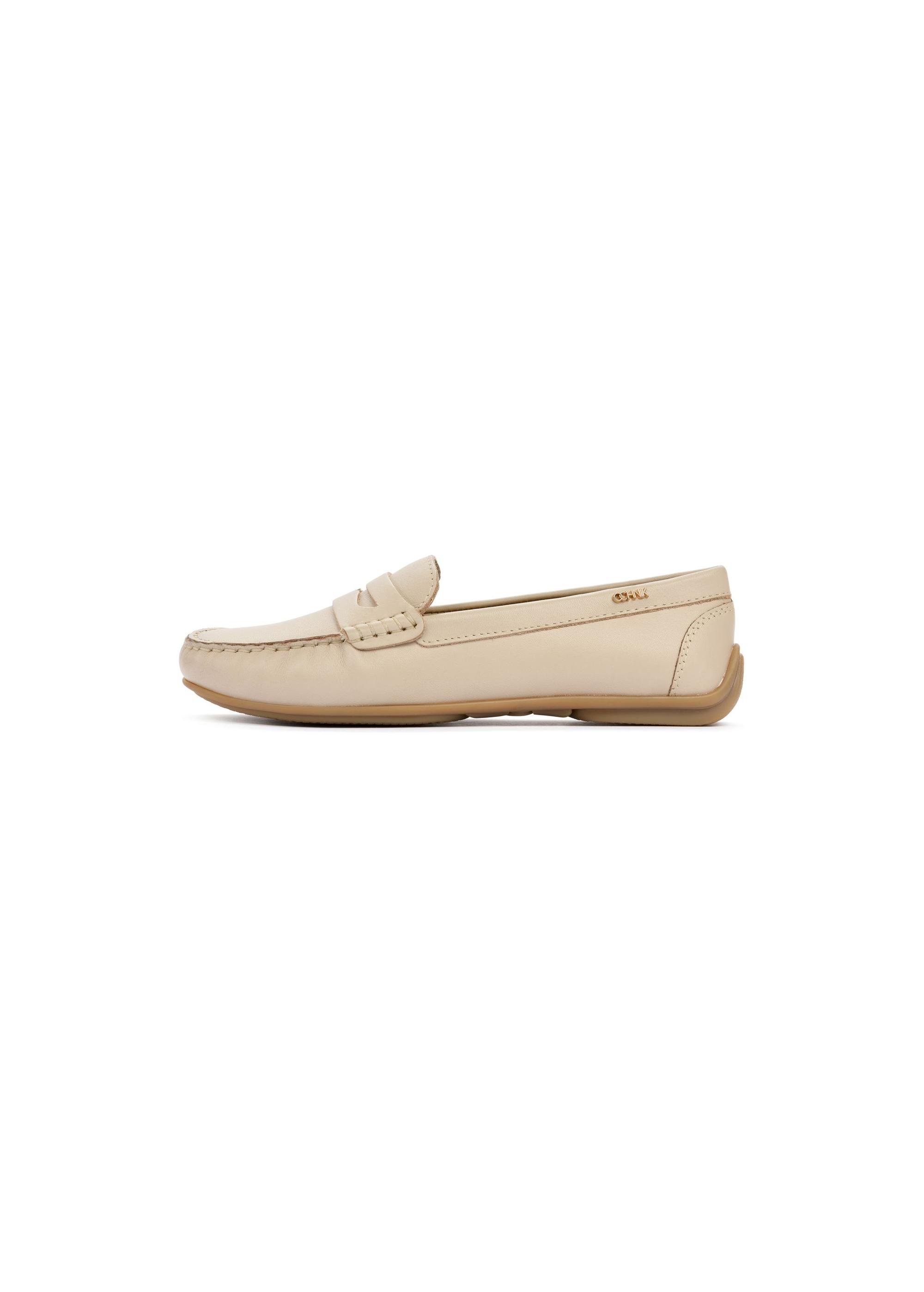 Beige leather women's loafers BUTYD-1054A-81(W25)