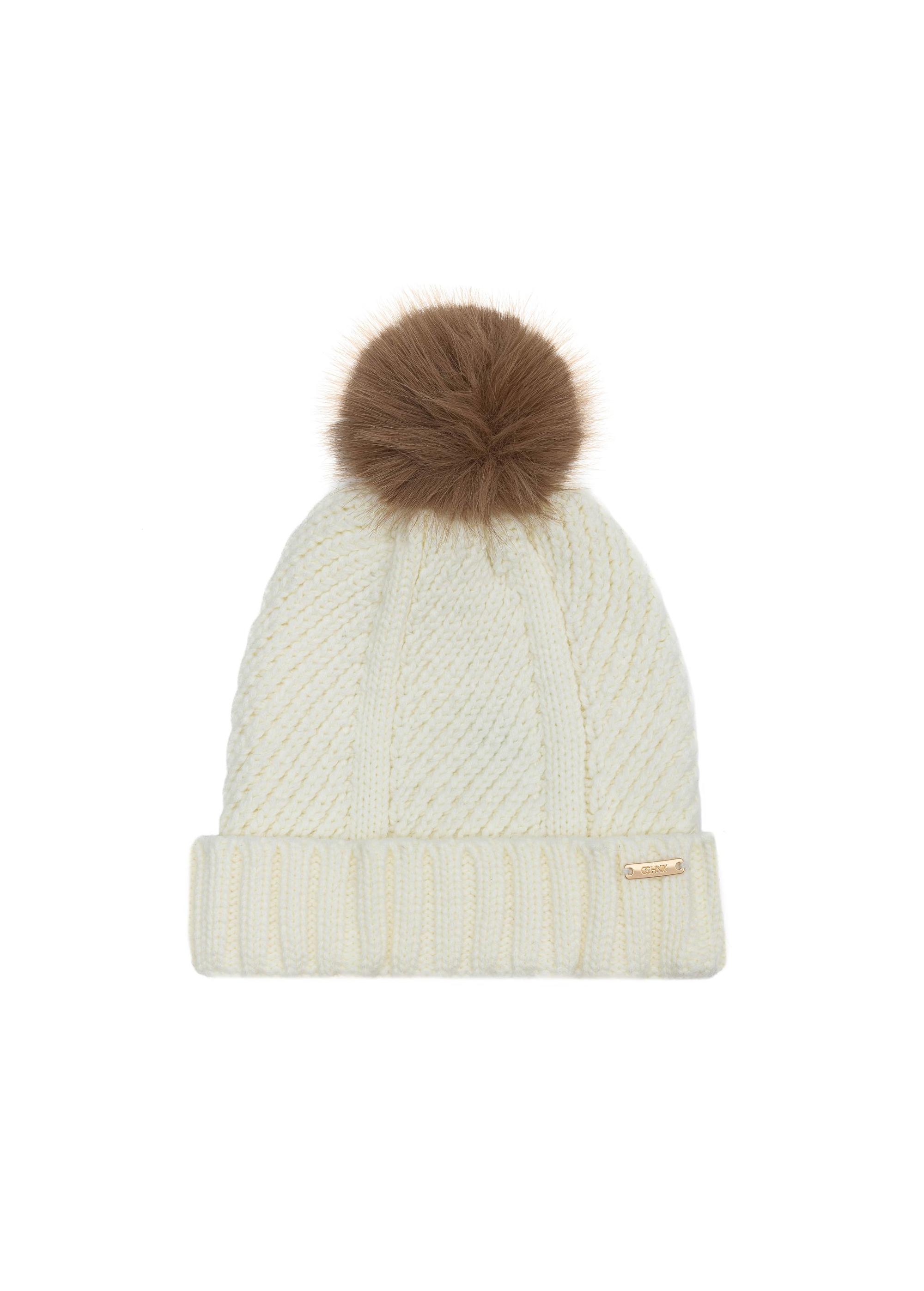 Cream women's hat with a pompom CZADT-0176-16(Z24)-01