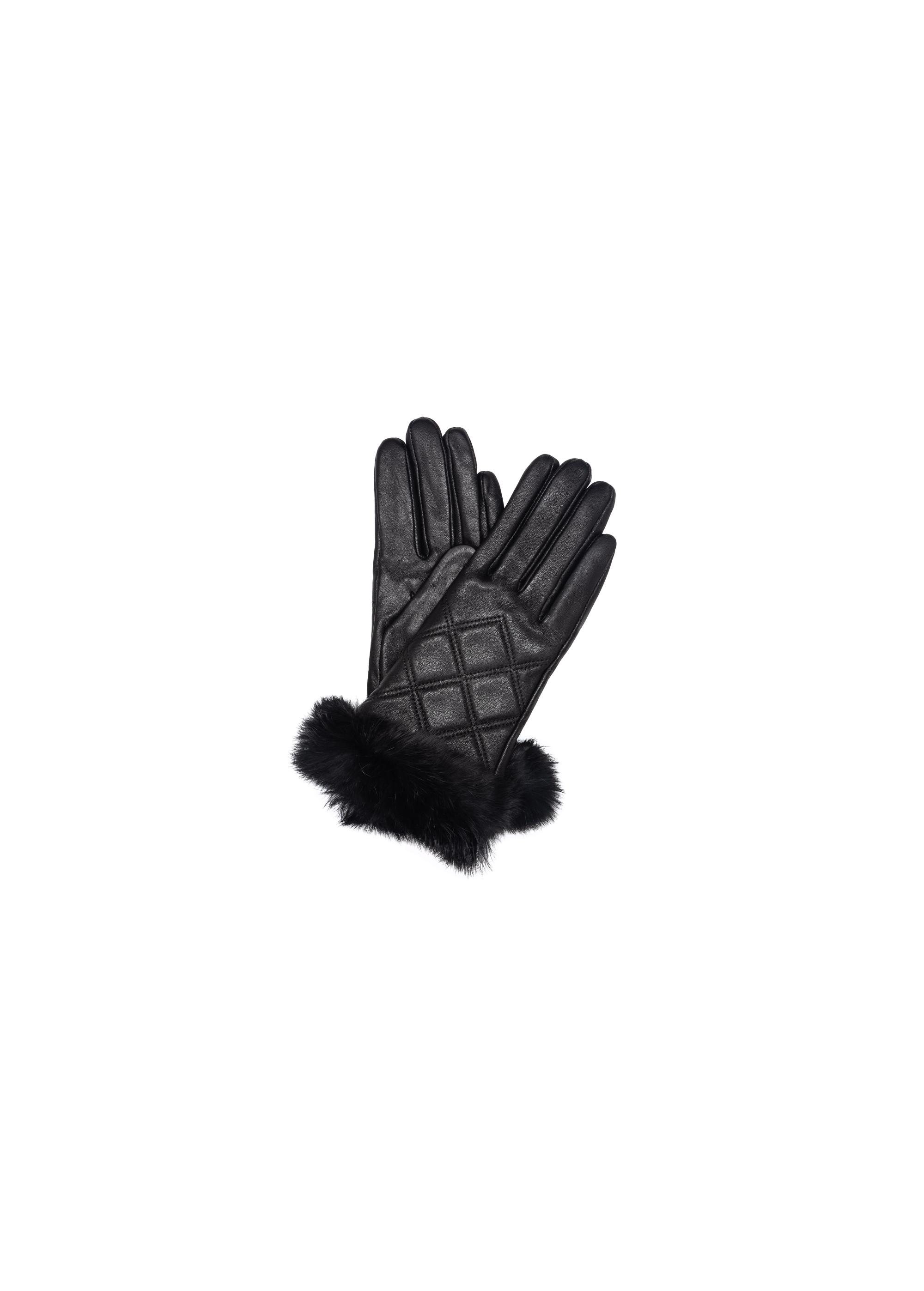 Women's leather gloves with fur REKDS-0071-99(Z23)-01