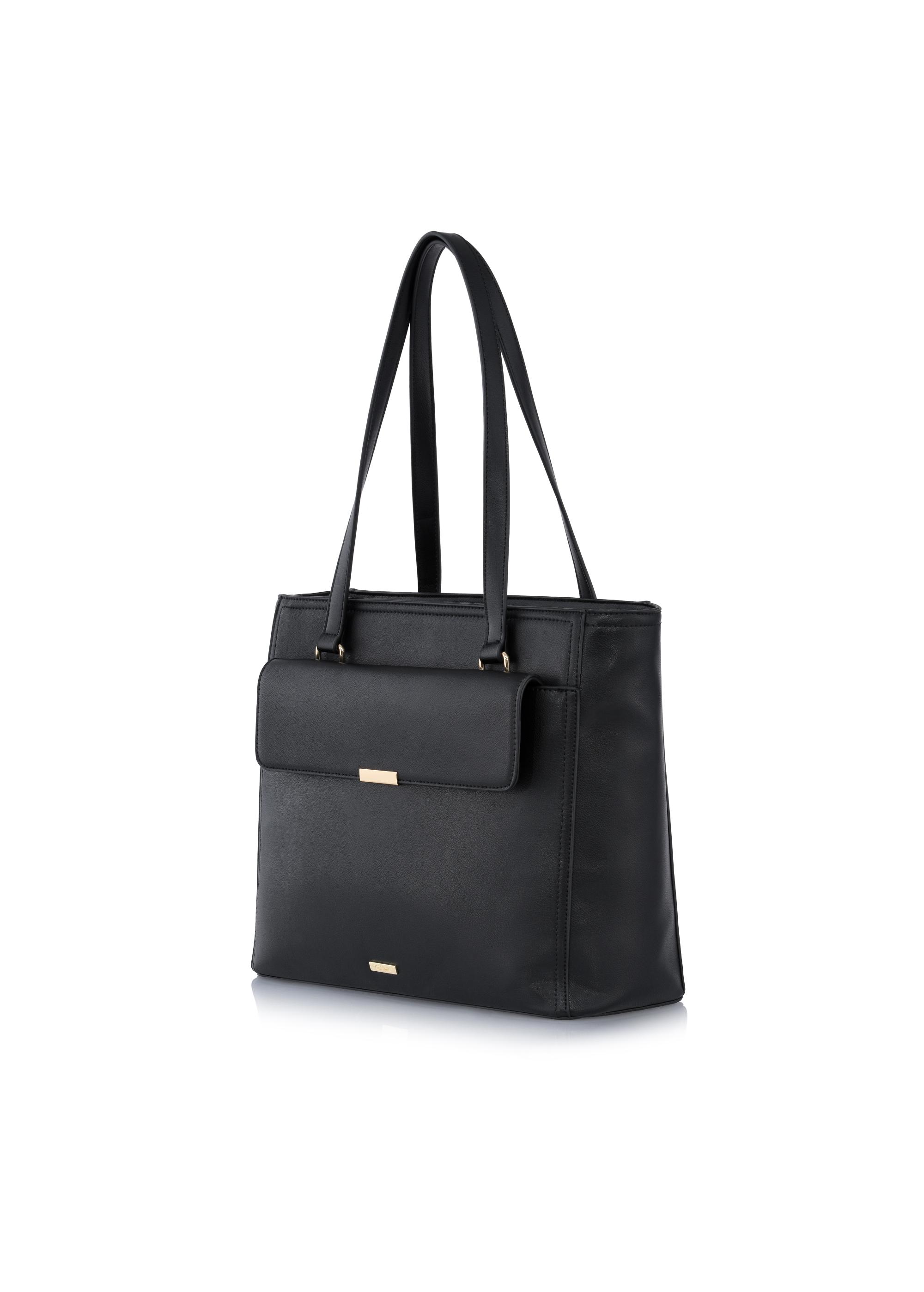 Black imitation leather shopper bag TOREC-0906-99(W24)-02