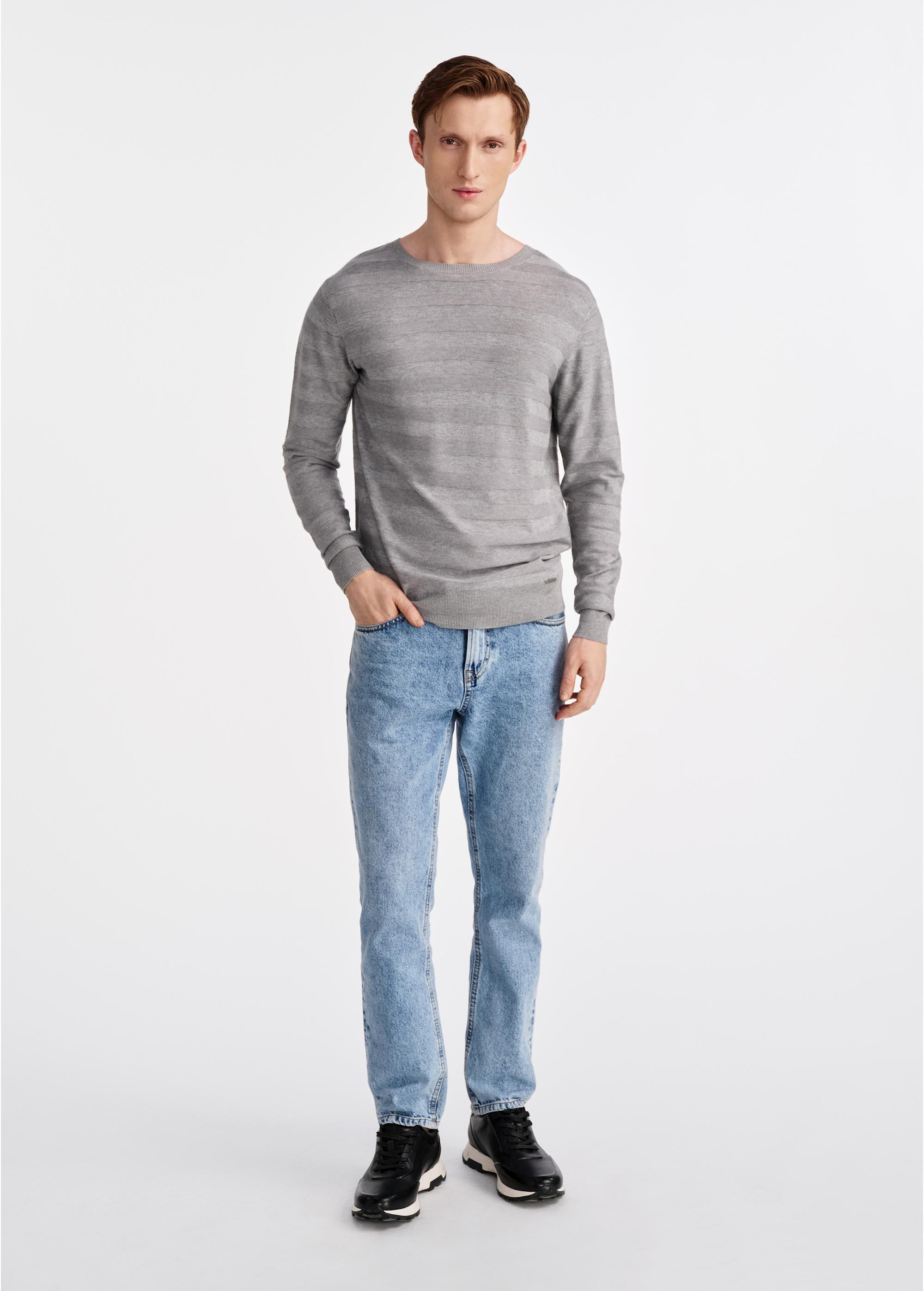 Light gray men's striped sweater SWEMT-0162-66(W25)-03