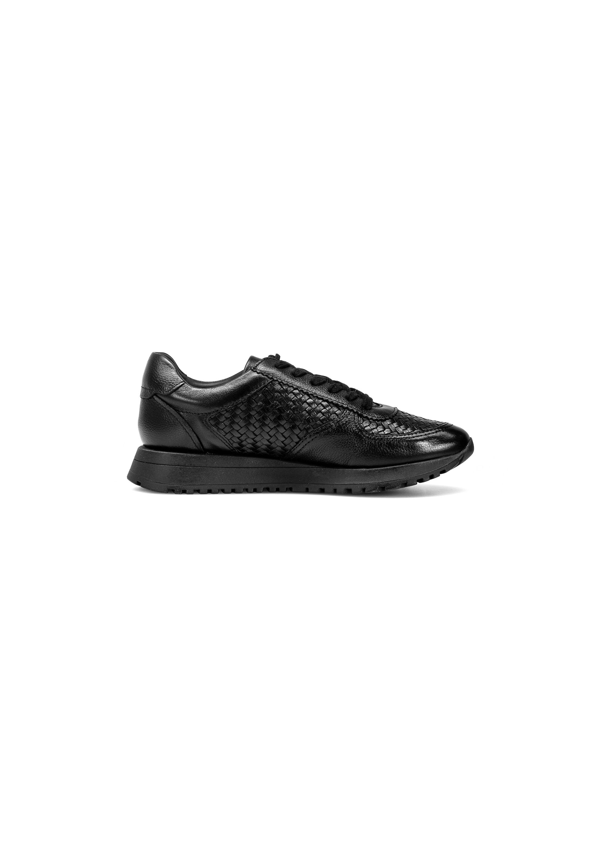 Black leather sports shoes with braid BUTYD-1156-98(W25)-03