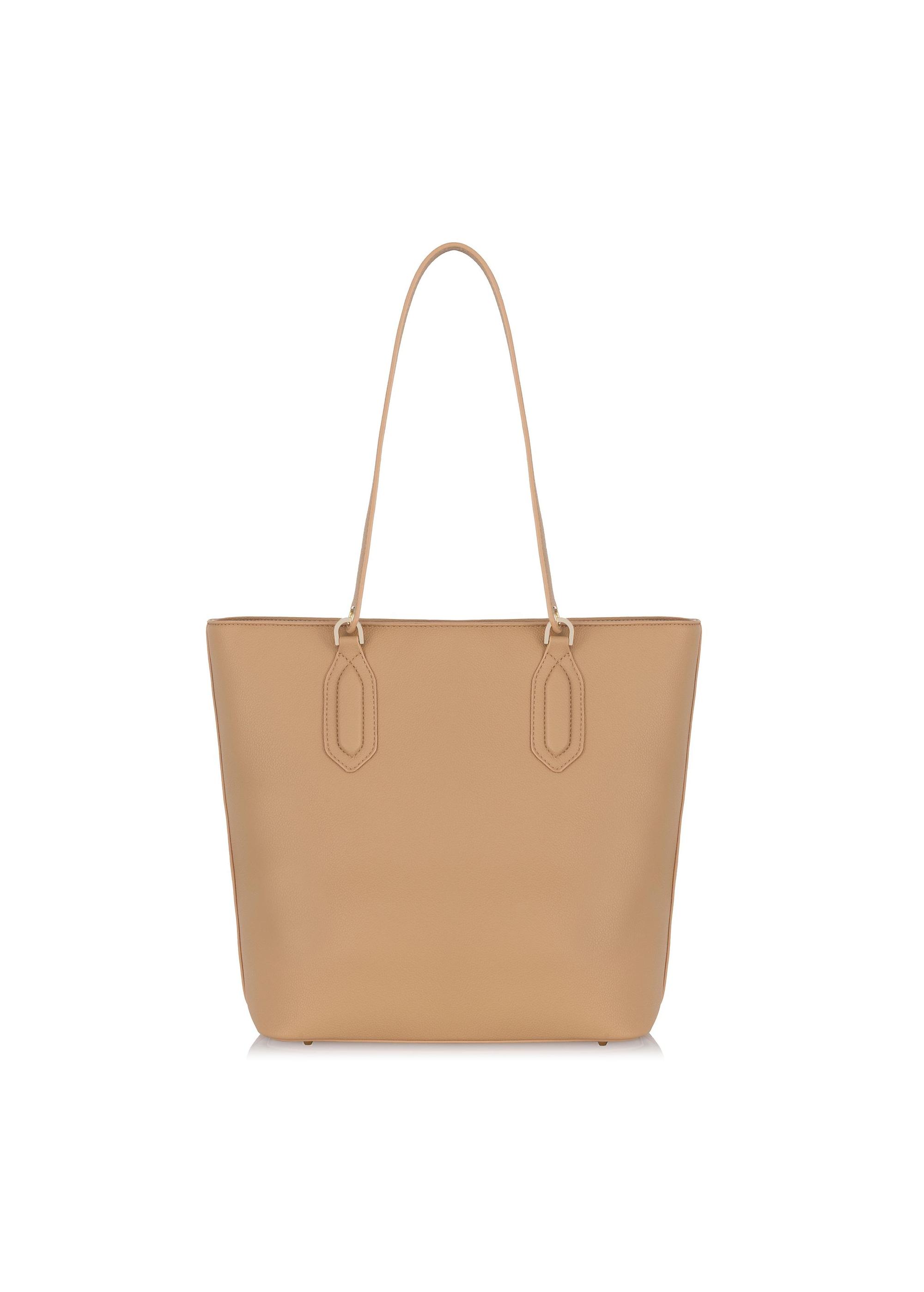 Beige padded faux leather shopper bag TOREC-0905-80(W24)-05