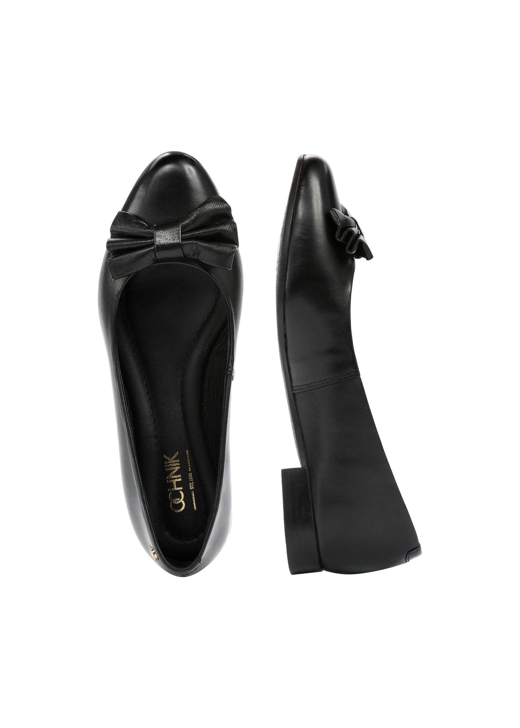 Black leather ballet flats with bow BUTYD-1148-99(W25)-06