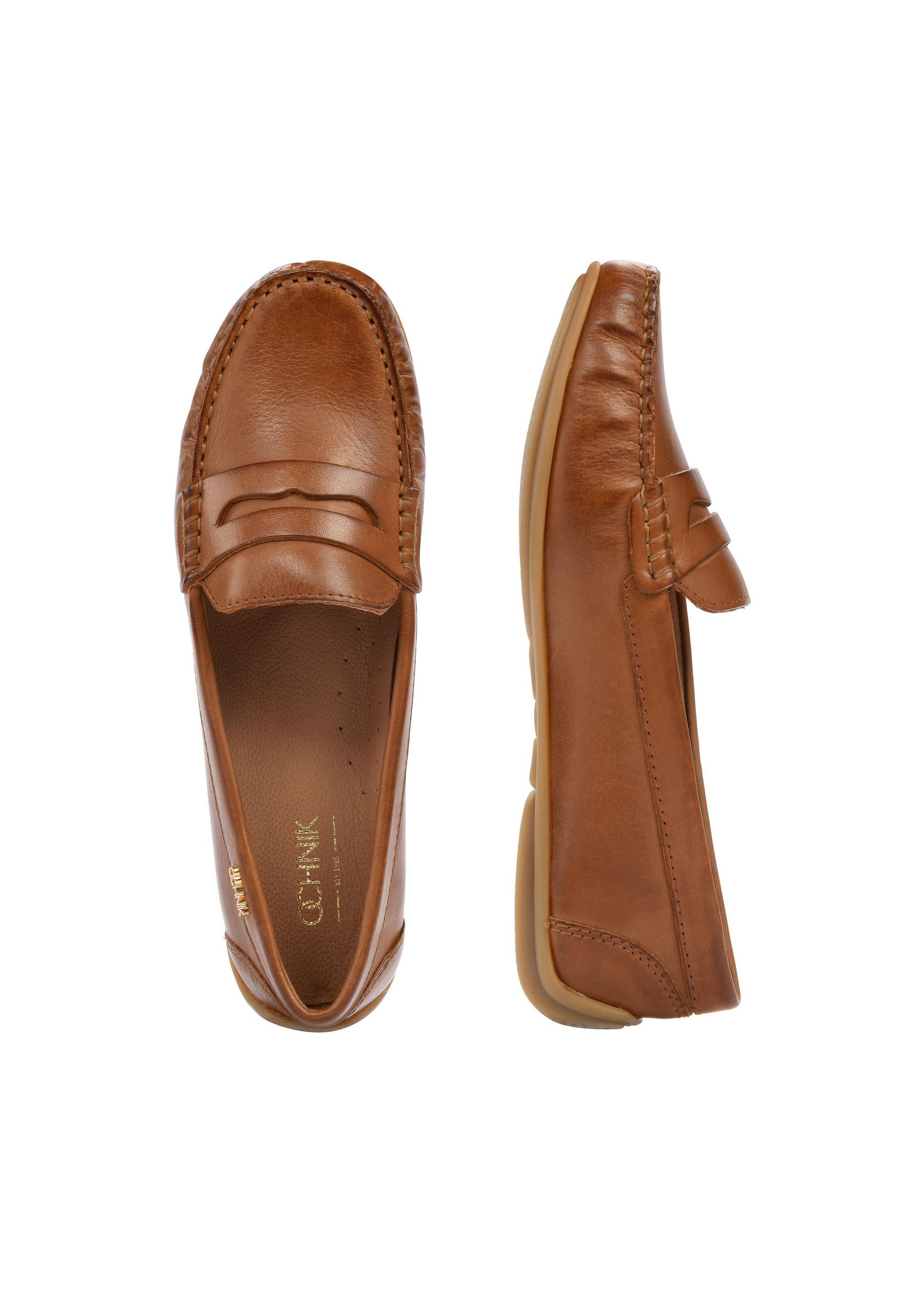 Brown leather women's loafers BUTYD-1054A-24(W25)-04