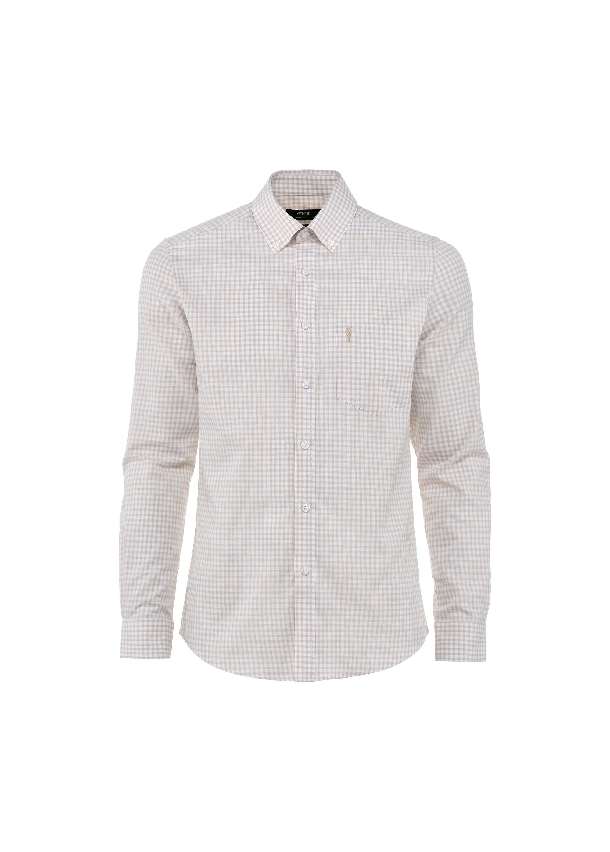 Light beige checkered cotton men's shirt KOSMT-0277-80(W25)