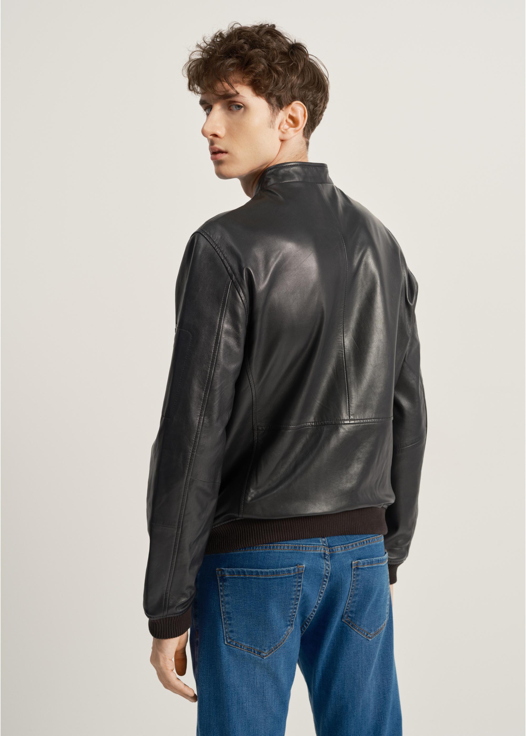 Men's leather jacket with stand-up collar KURMS-0291-1315(W23)-03