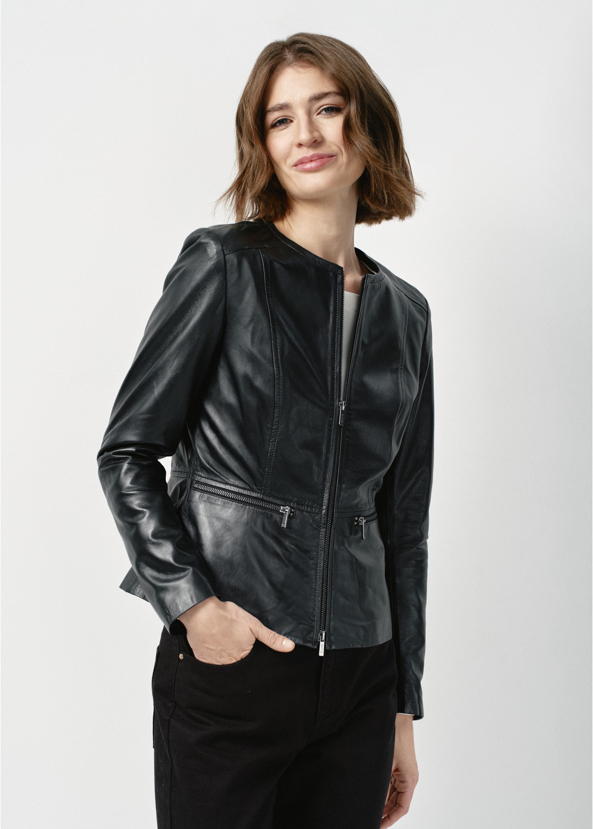 Black waisted leather jacket for women KURDS-0484-1040(W24)-02