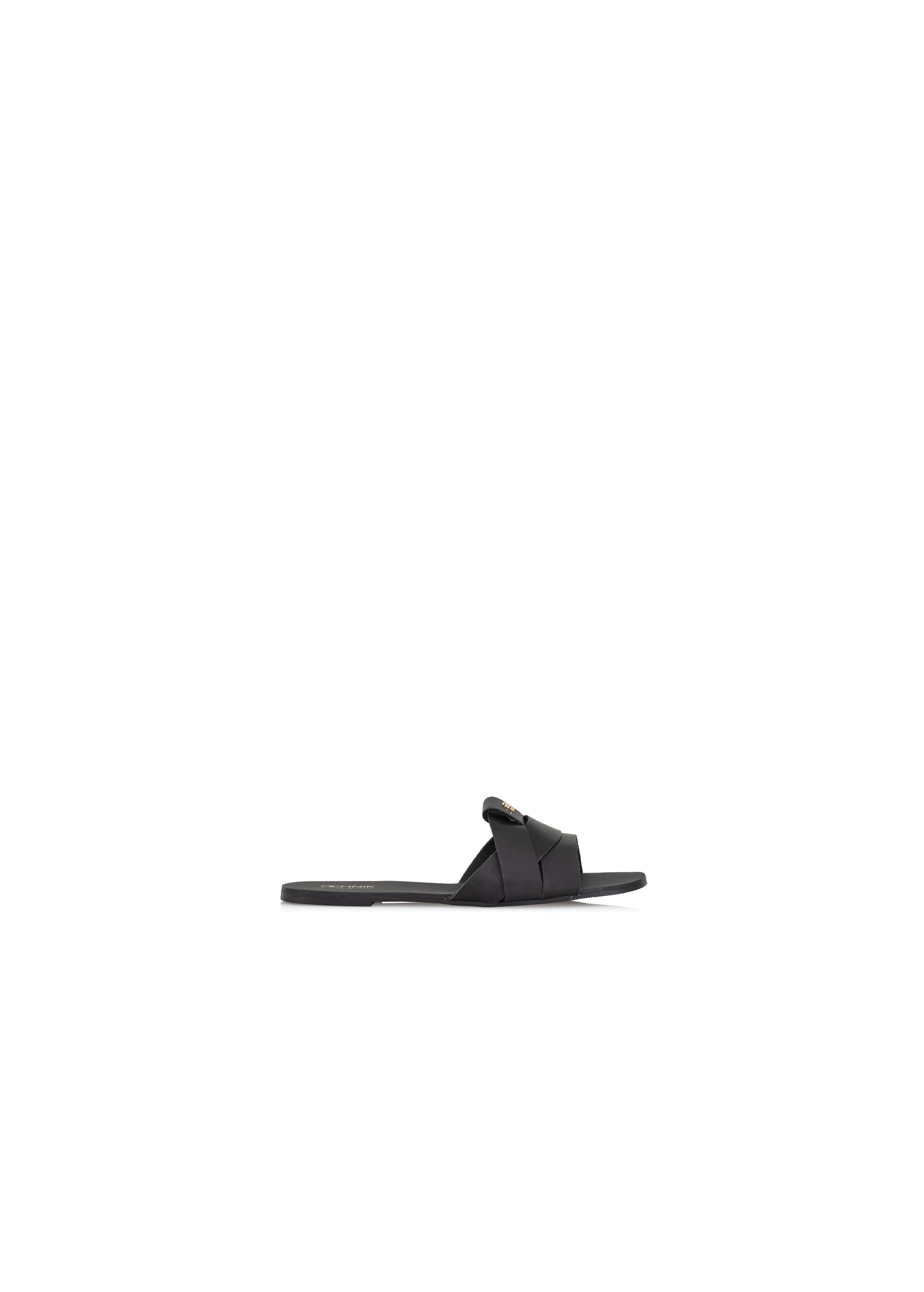 Black leather women's flip-flops with braided BUTYD-0903-99(W24)-01