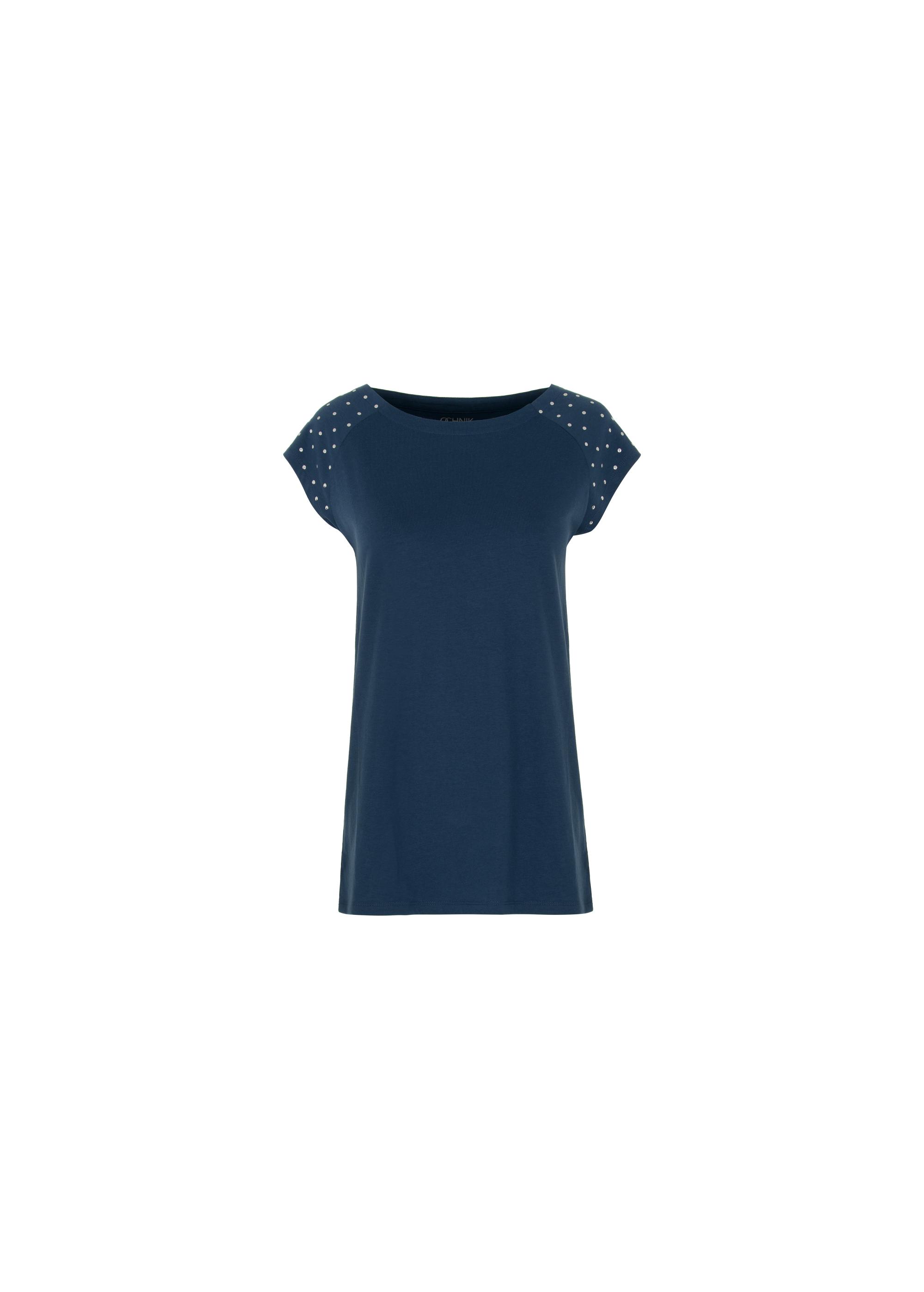 Women's navy blue T-shirt with applique TSHDT-0096-69(W22)-02