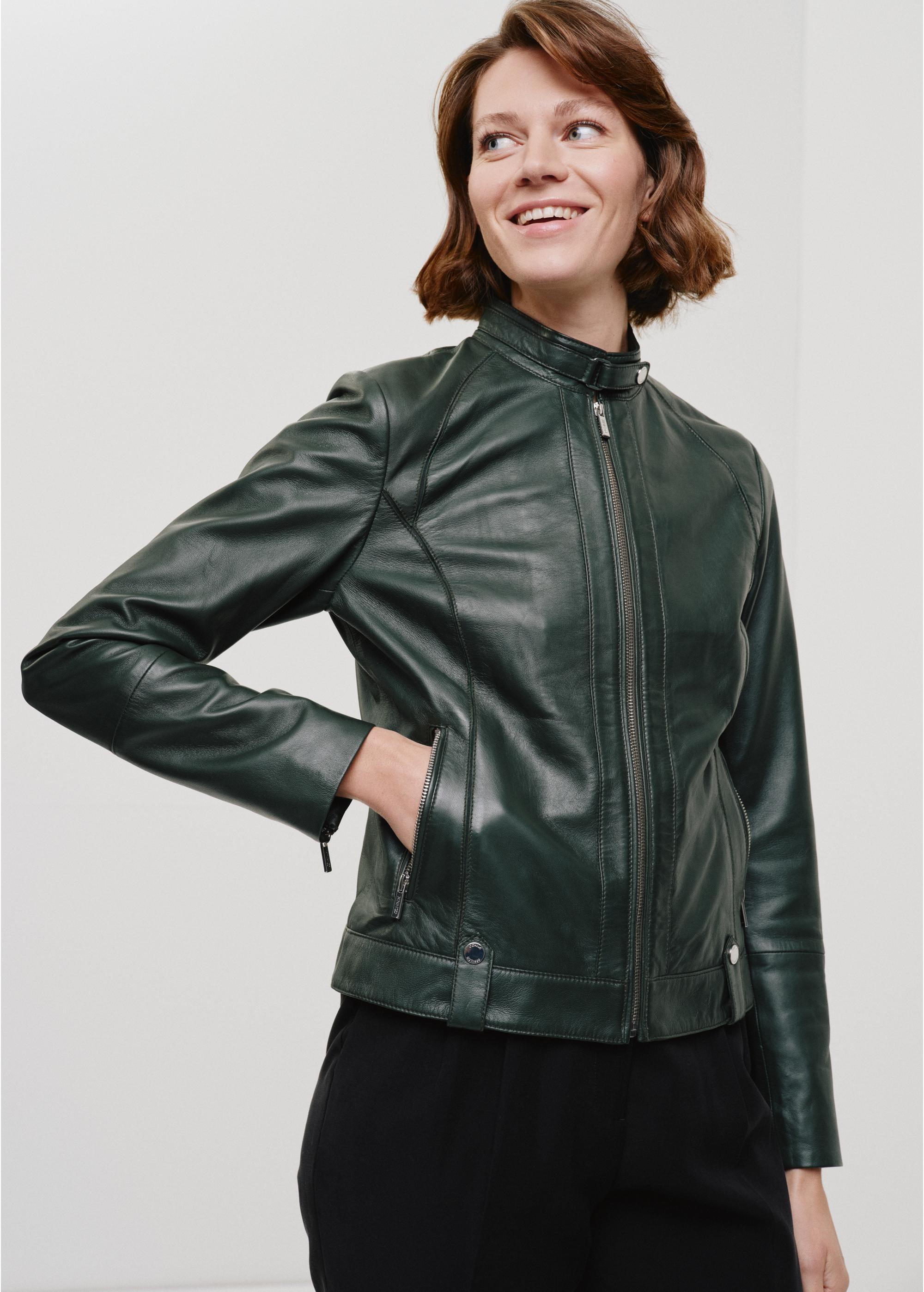 Women's green leather jacket KURDS-0480-1345(W24)-01