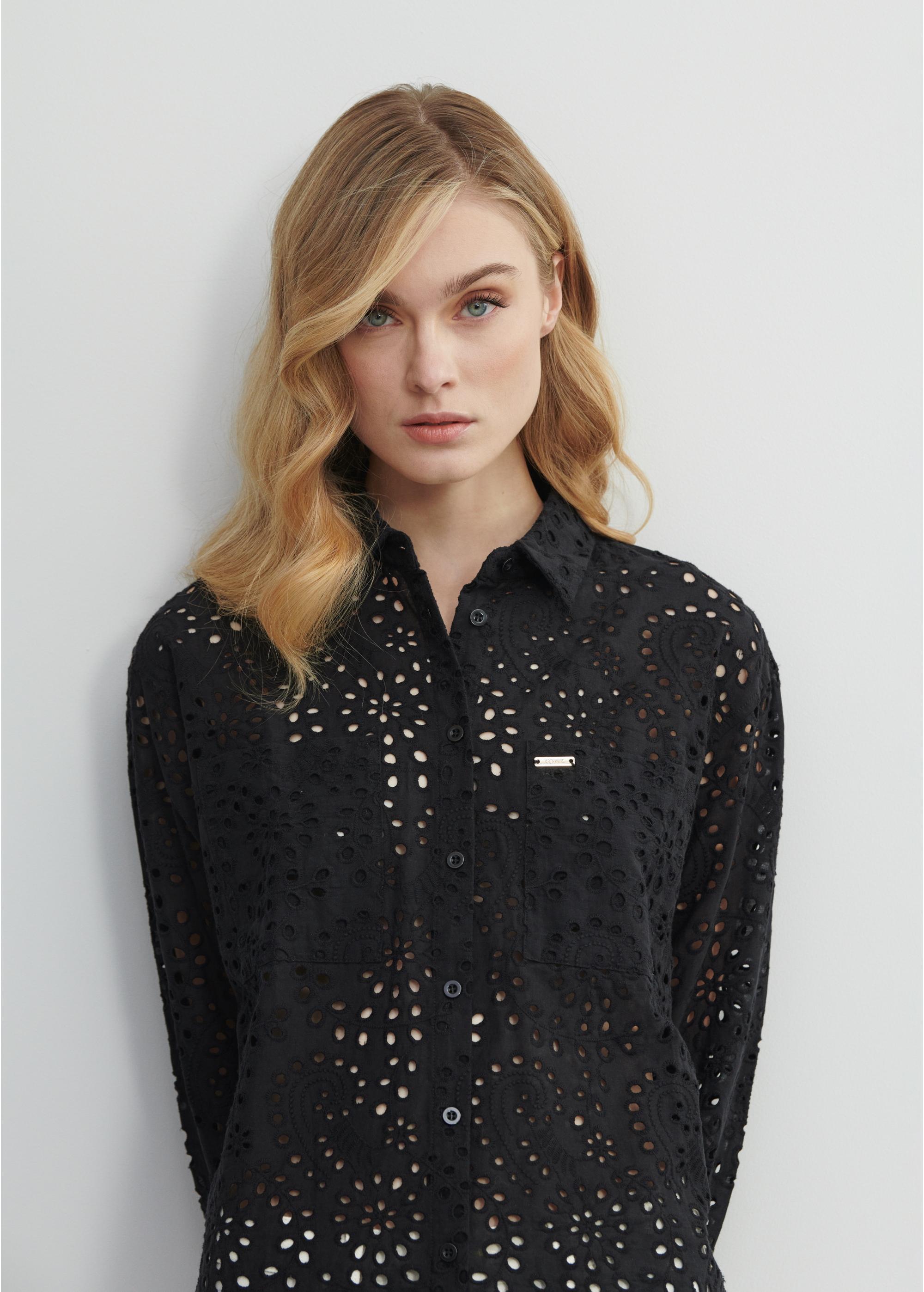 Women's black openwork shirt KOSDT-0147-99(W23)-05