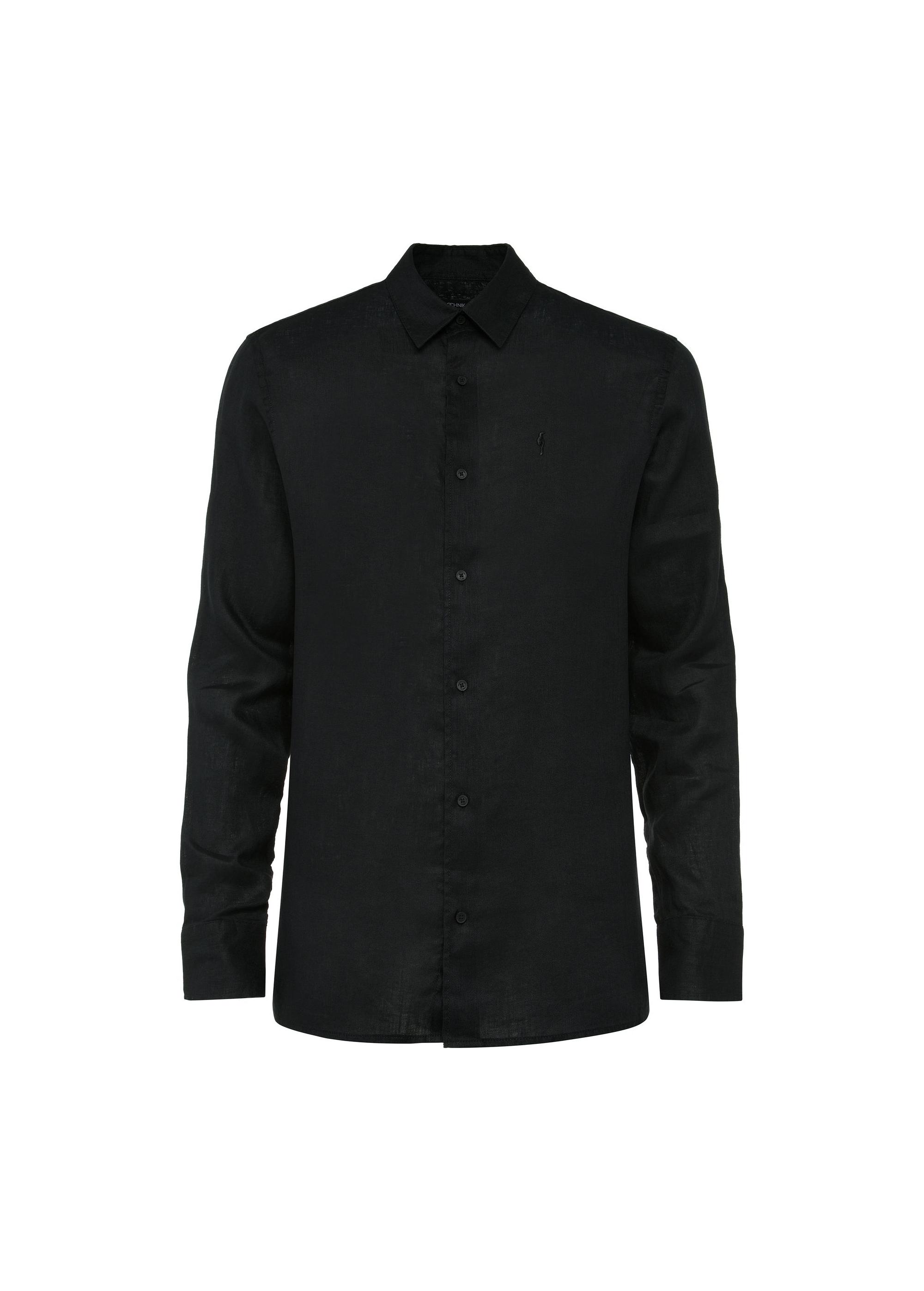 Black linen men's shirt KOSMT-0321-99(W25)-01