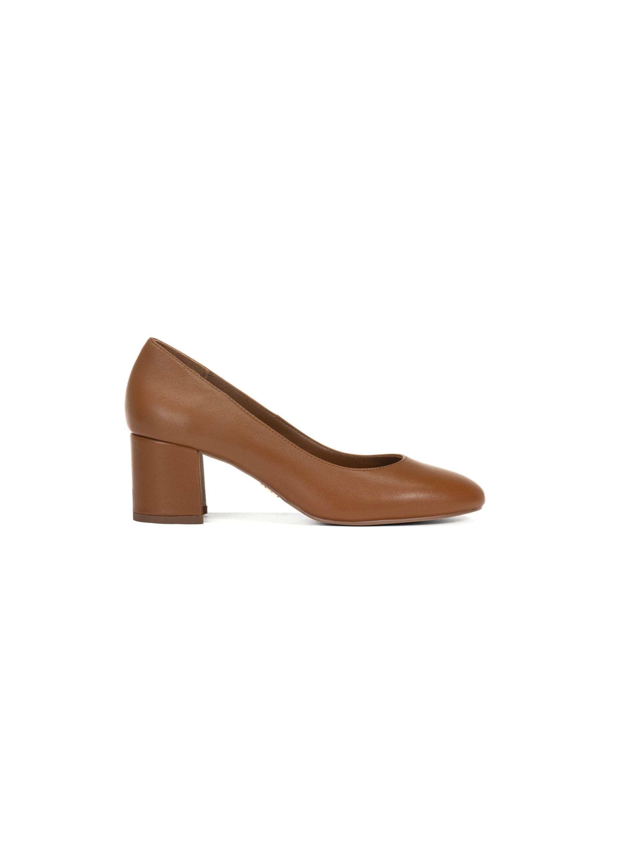 Brown leather pumps with block heel BUTYD-1170-88(W25)