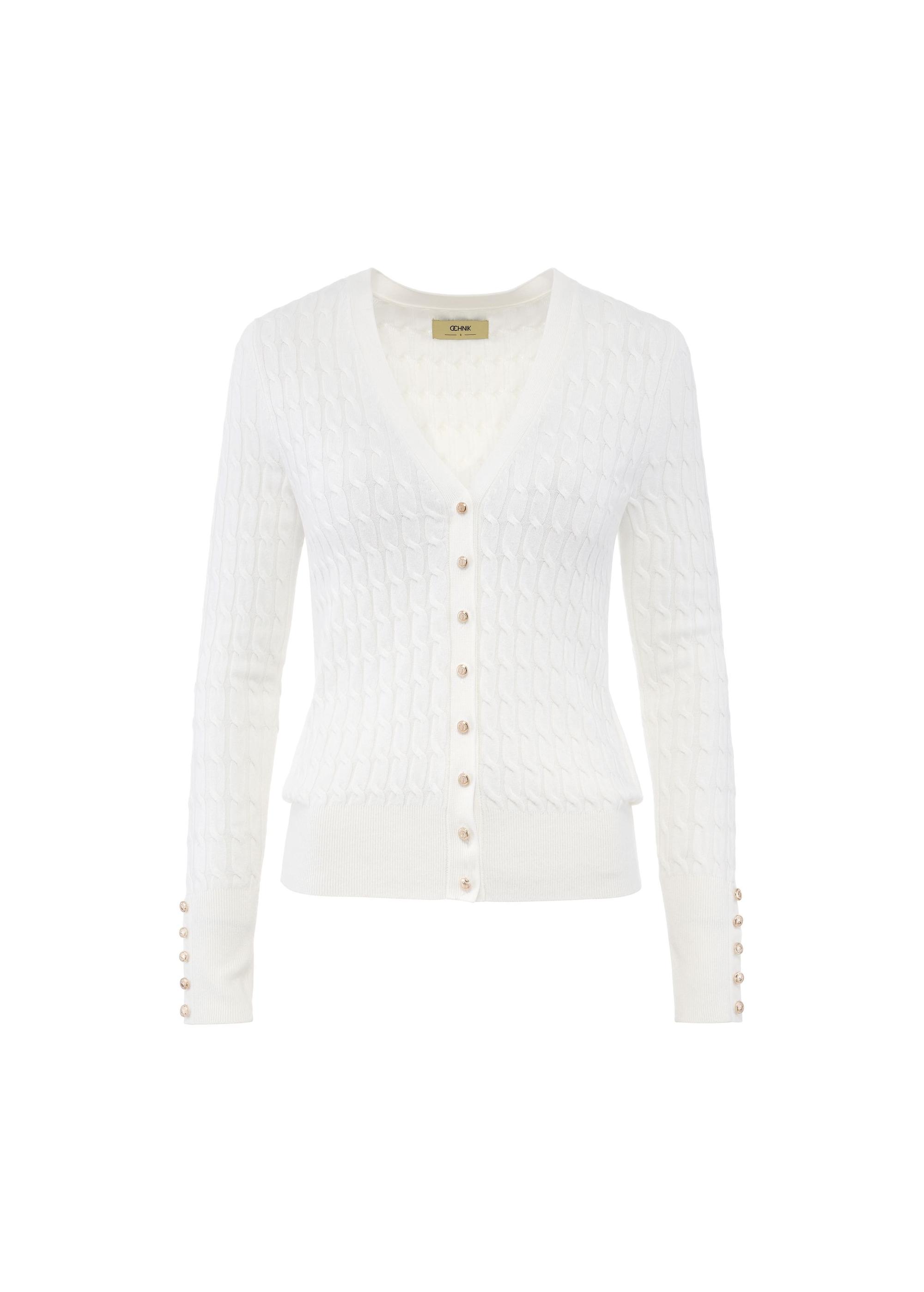 Cream women's cardigan with buttons KARDT-0044-12(Z24)-03