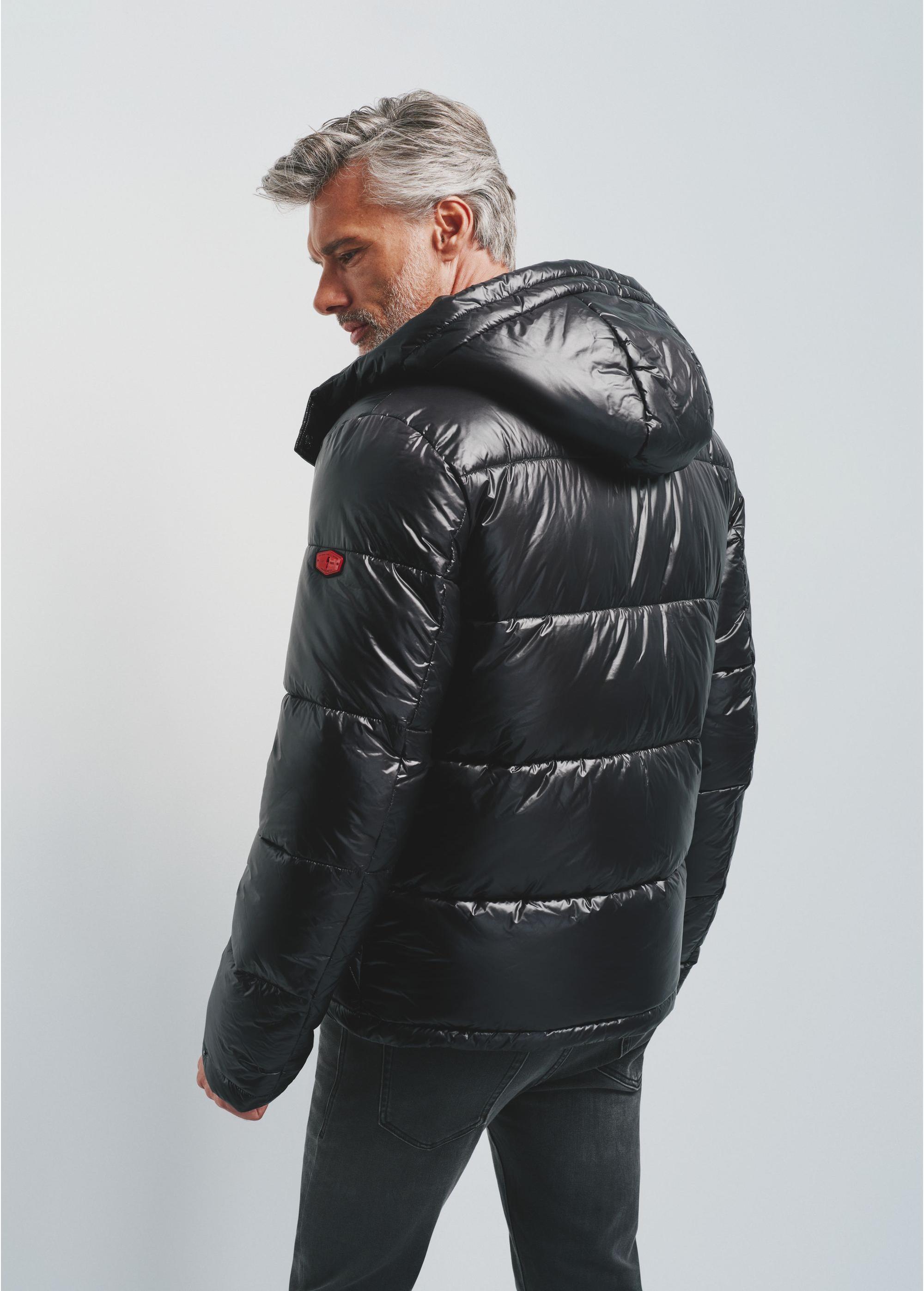 Black men's quilted jacket with hood KURMT-0340-99(Z24)-04