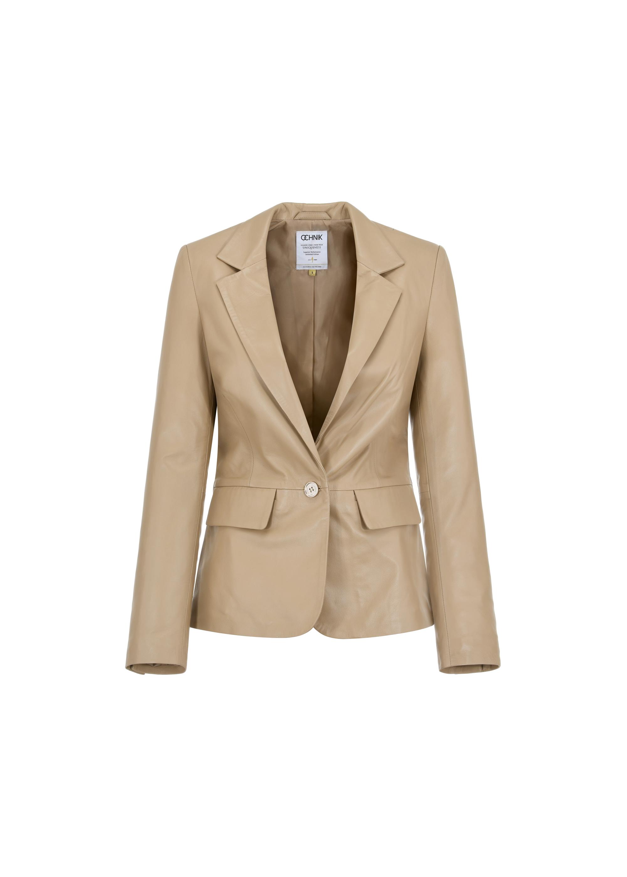 Beige leather jacket for women KURDS-0445-1187(W24)-03