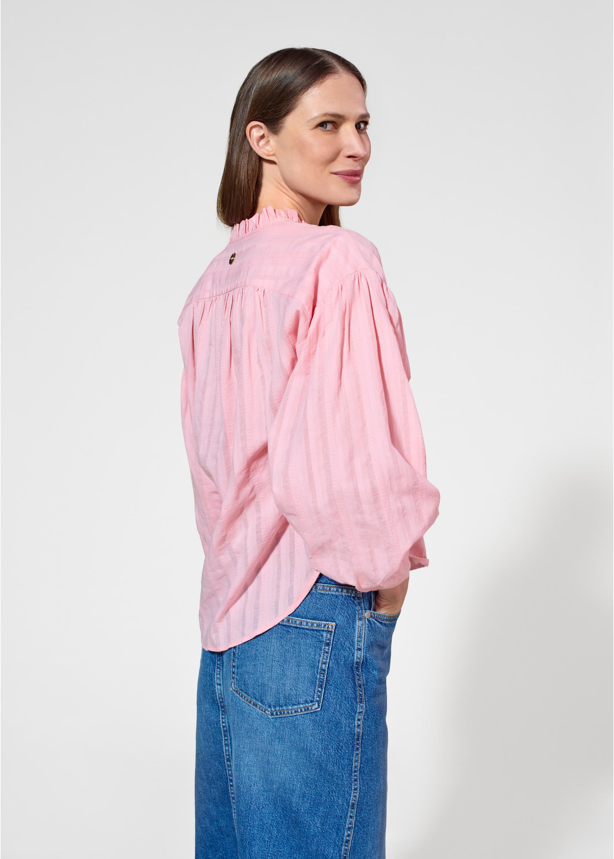 Pink women's blouse with tie BLUDT-0186-34(W25)-02