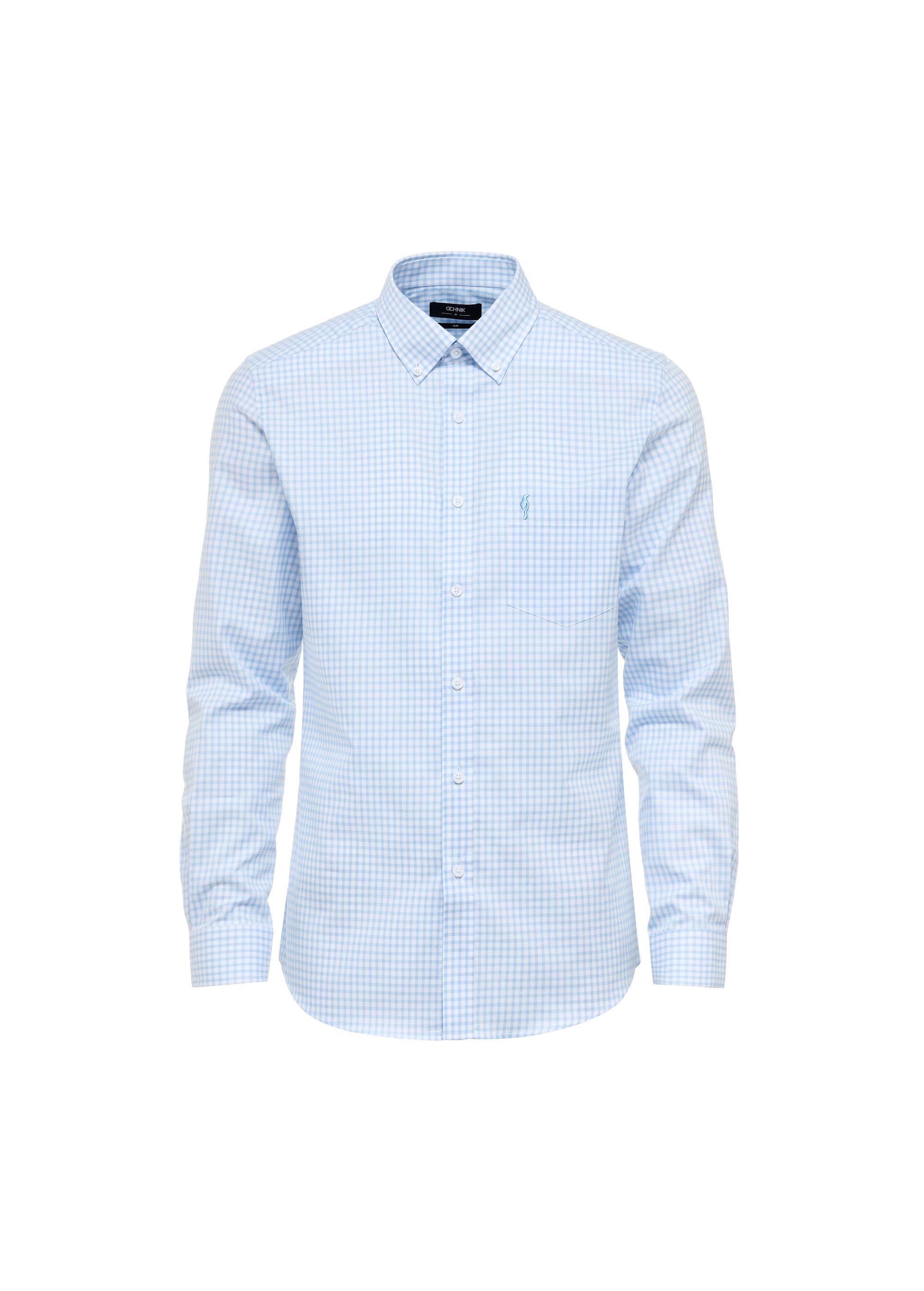 Light blue checkered cotton men's shirt KOSMT-0277-63(W25)