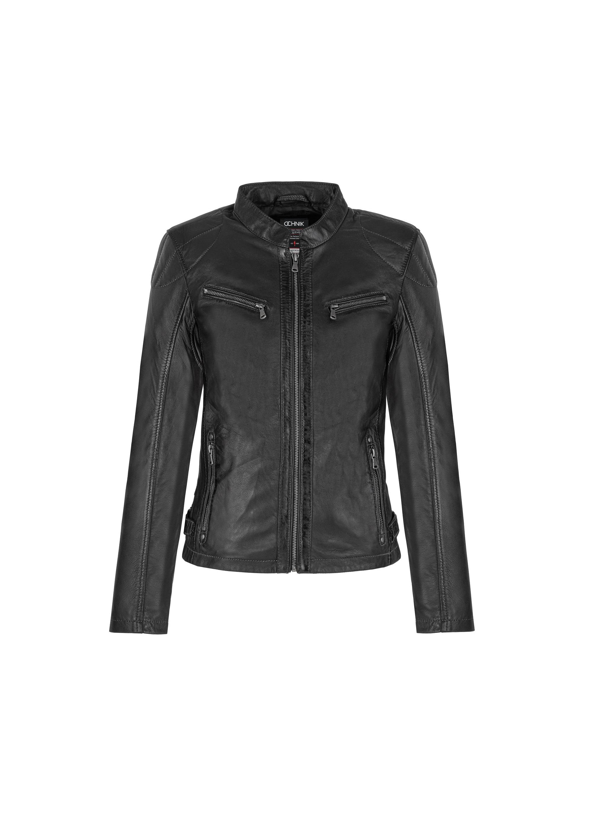 Black women's jacket made of genuine leather KURDS-0509-4122(W24)-01