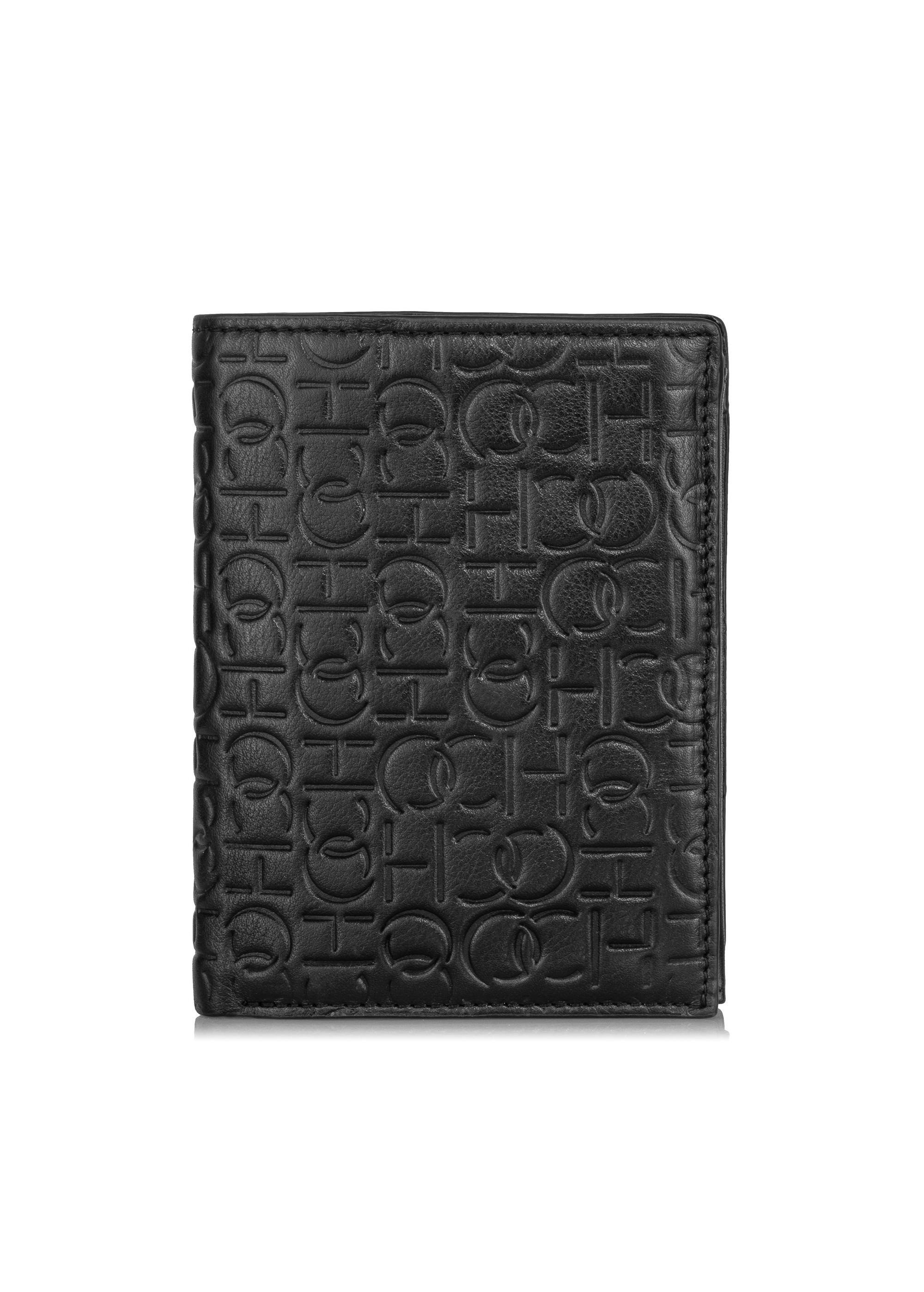 Men's black leather wallet with monogram PORMS-0600-98(Z23)-01