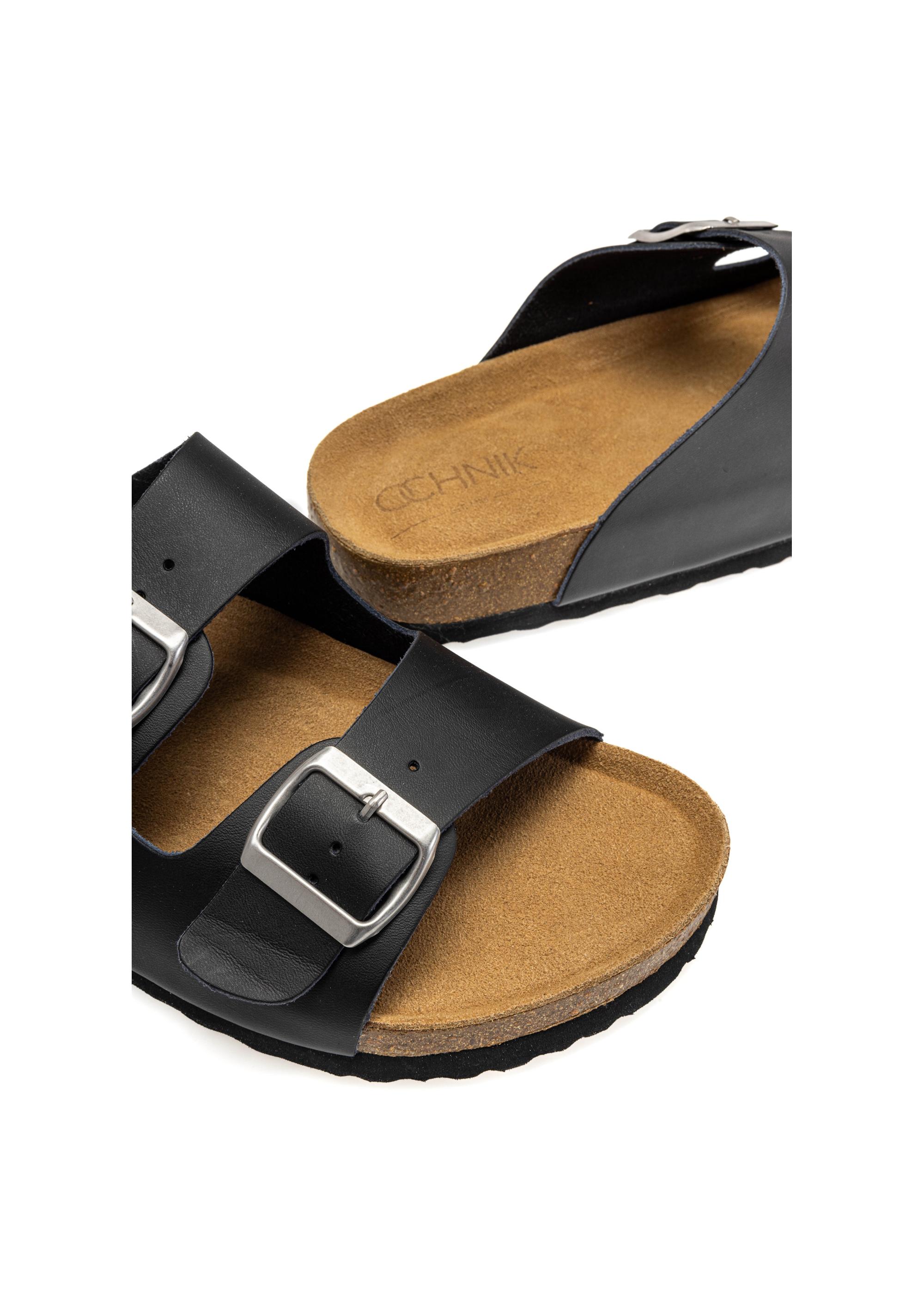 Black leather men's flip-flops BUTYM-0495-99(W25)-07