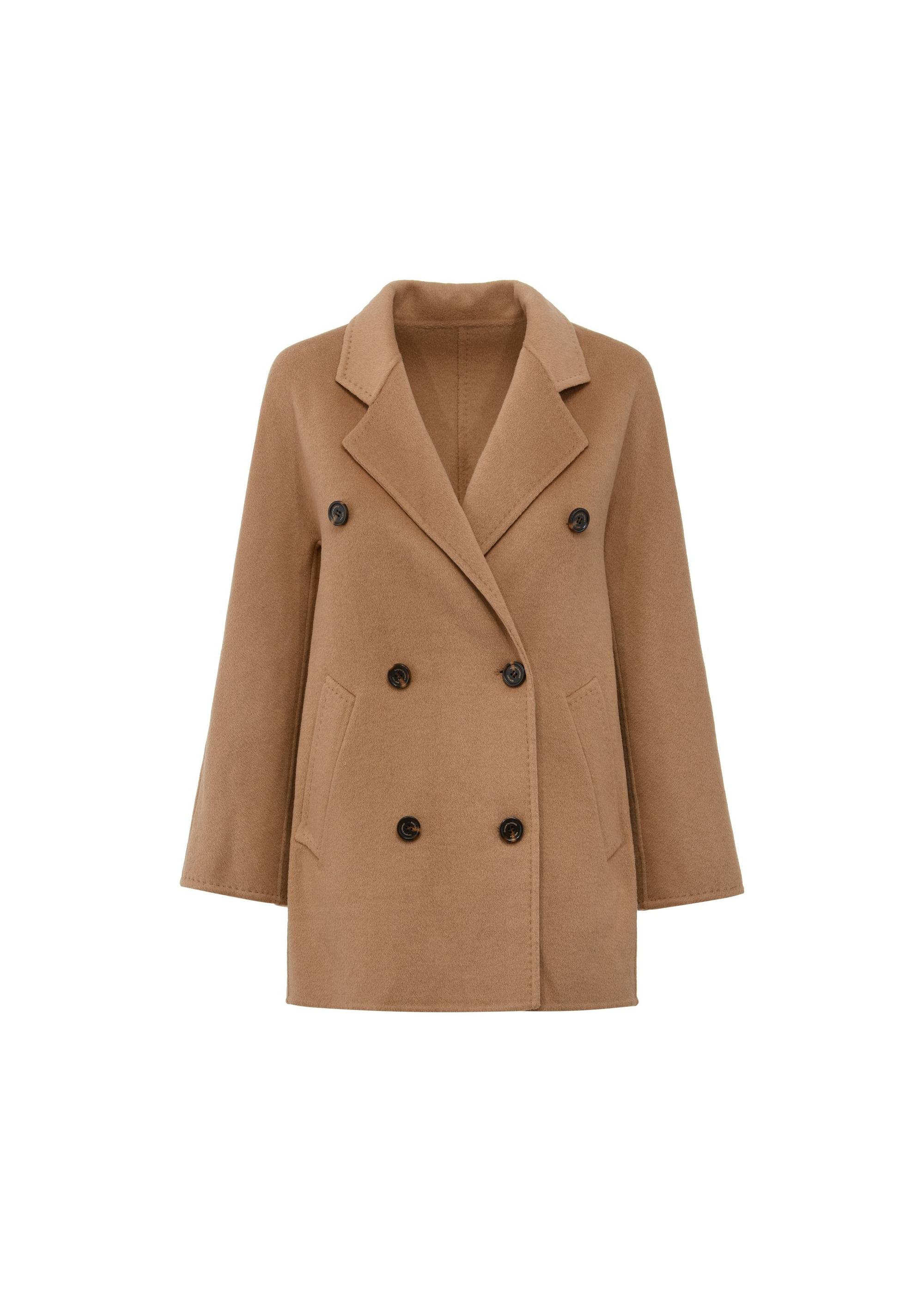 Short women's coat in camel color PLADT-0059-24(W25)-05