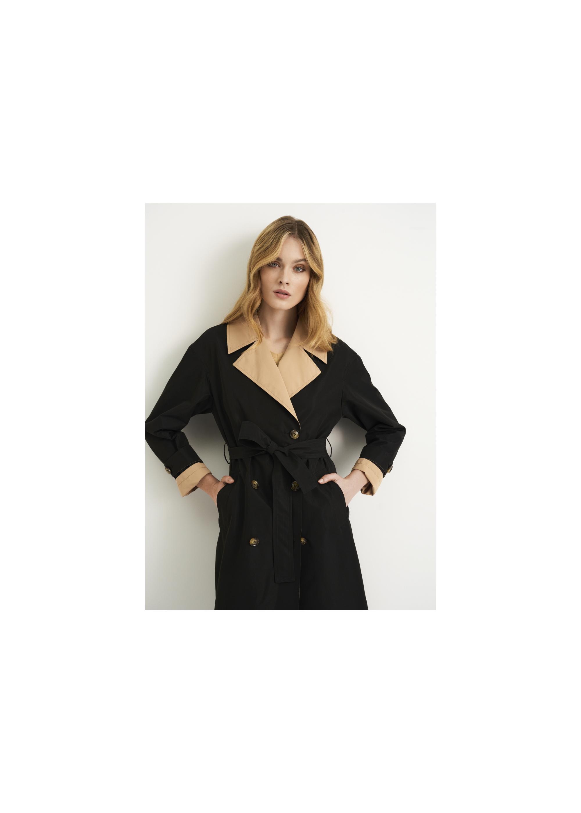 Women's double-breasted coat with belt KURDT-0368-98(W23)-02