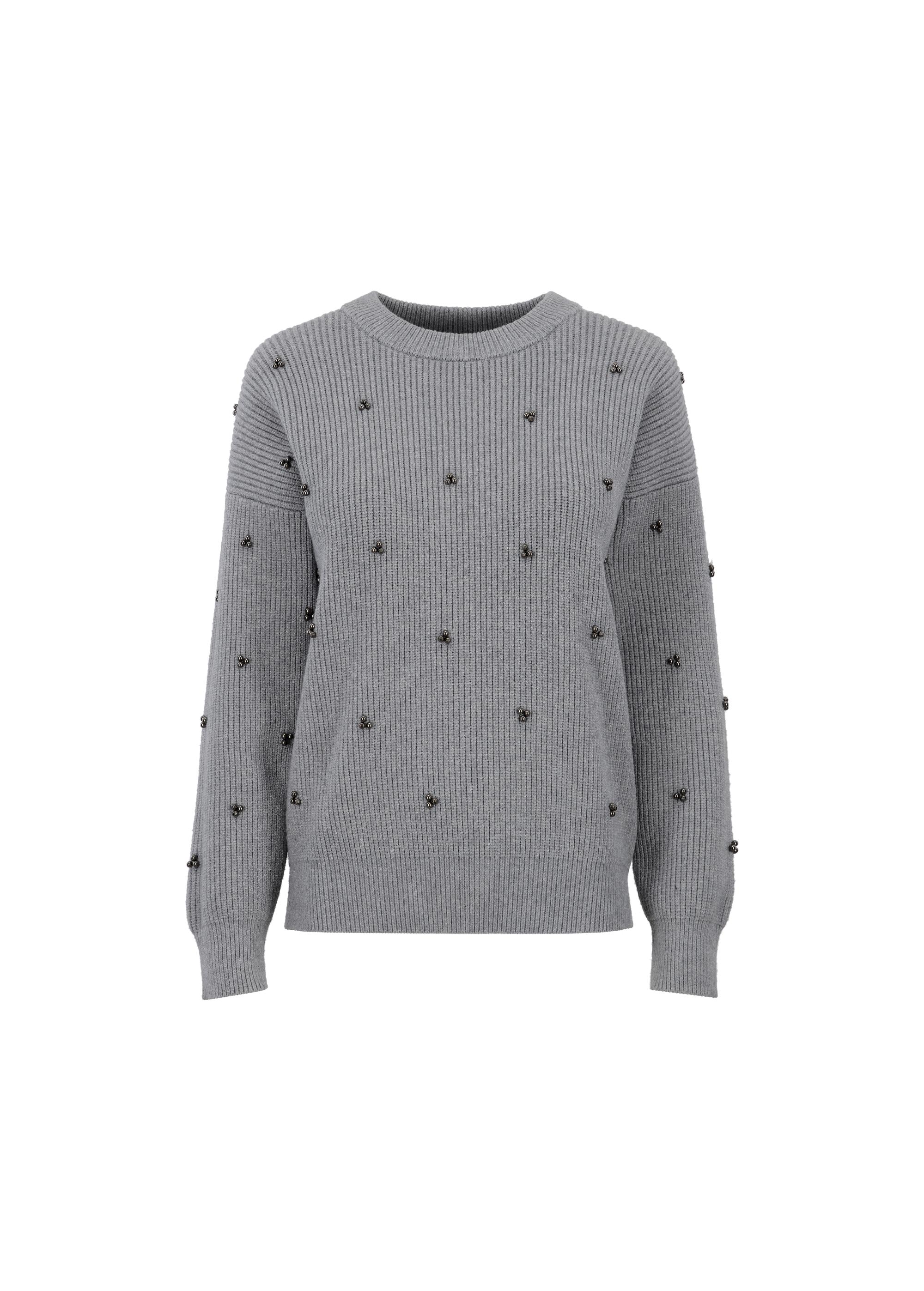 Gray women's sweater with appliqués SWEDT-0185-91(Z23)-03