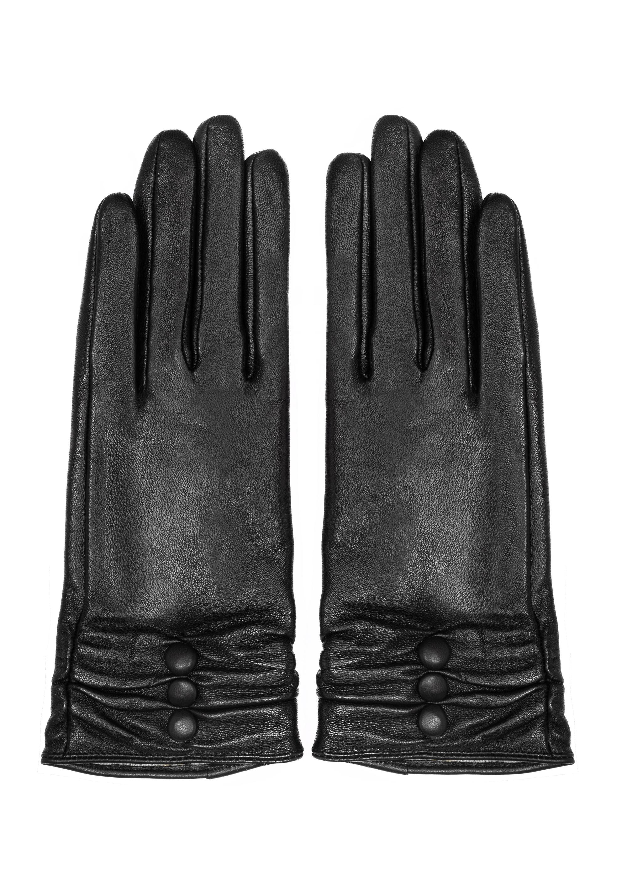 Women's black leather gloves REKDS-0032-99(Z24)