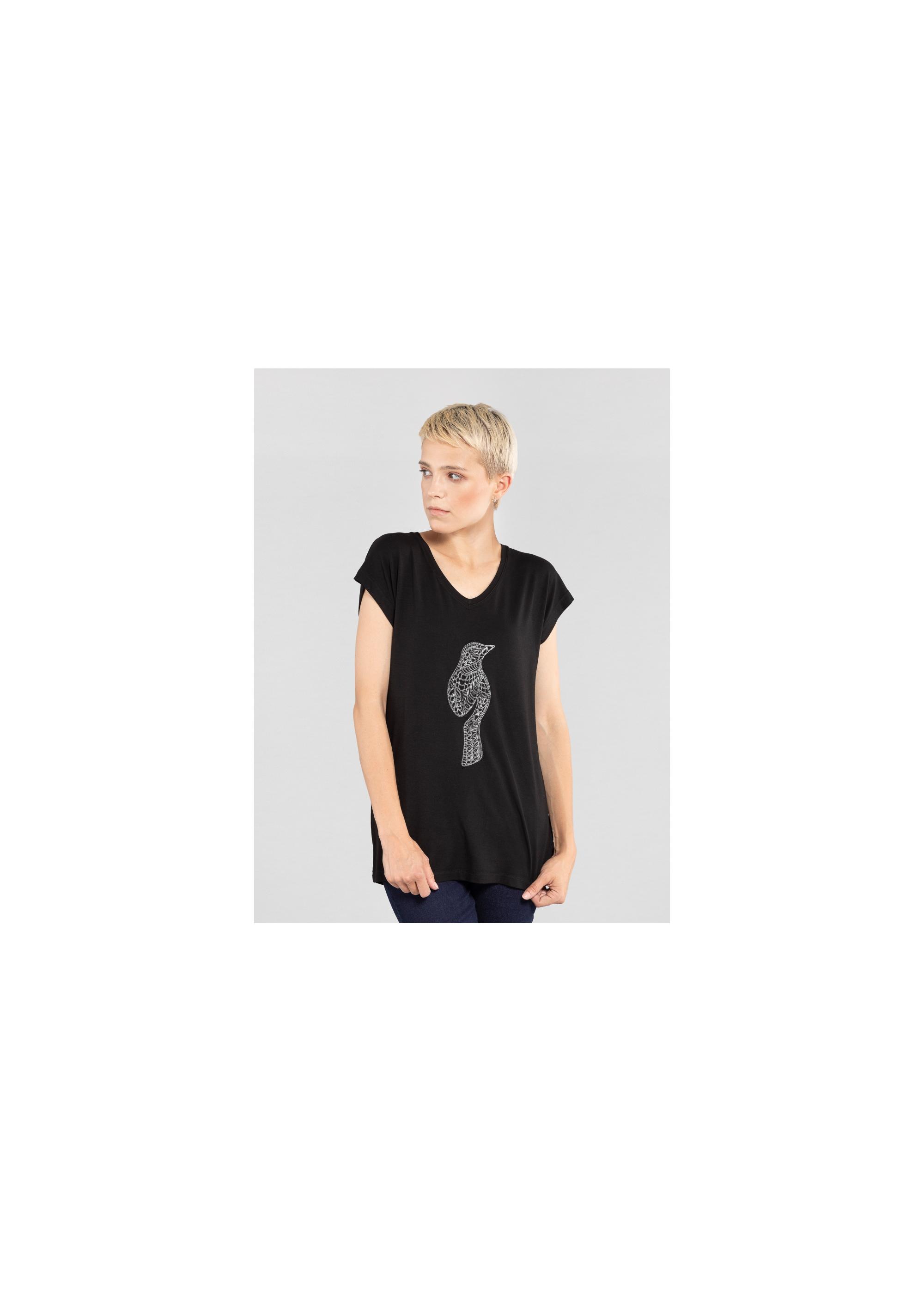 Women's black T-shirt with white oriole TSHDT-0051-99(Z20)-01