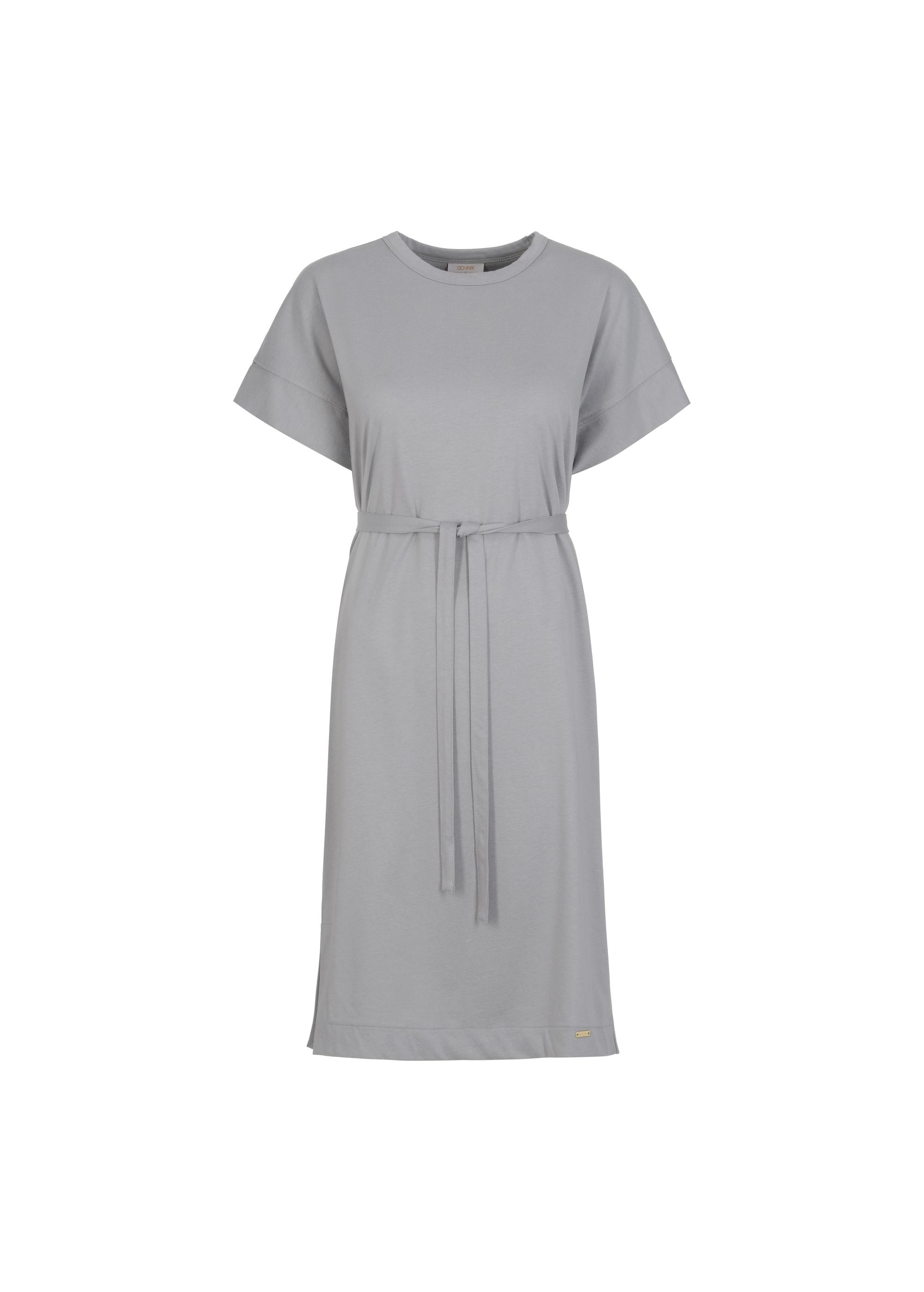 Gray women's dress with belt SUKDT-0158-91(W23)-03