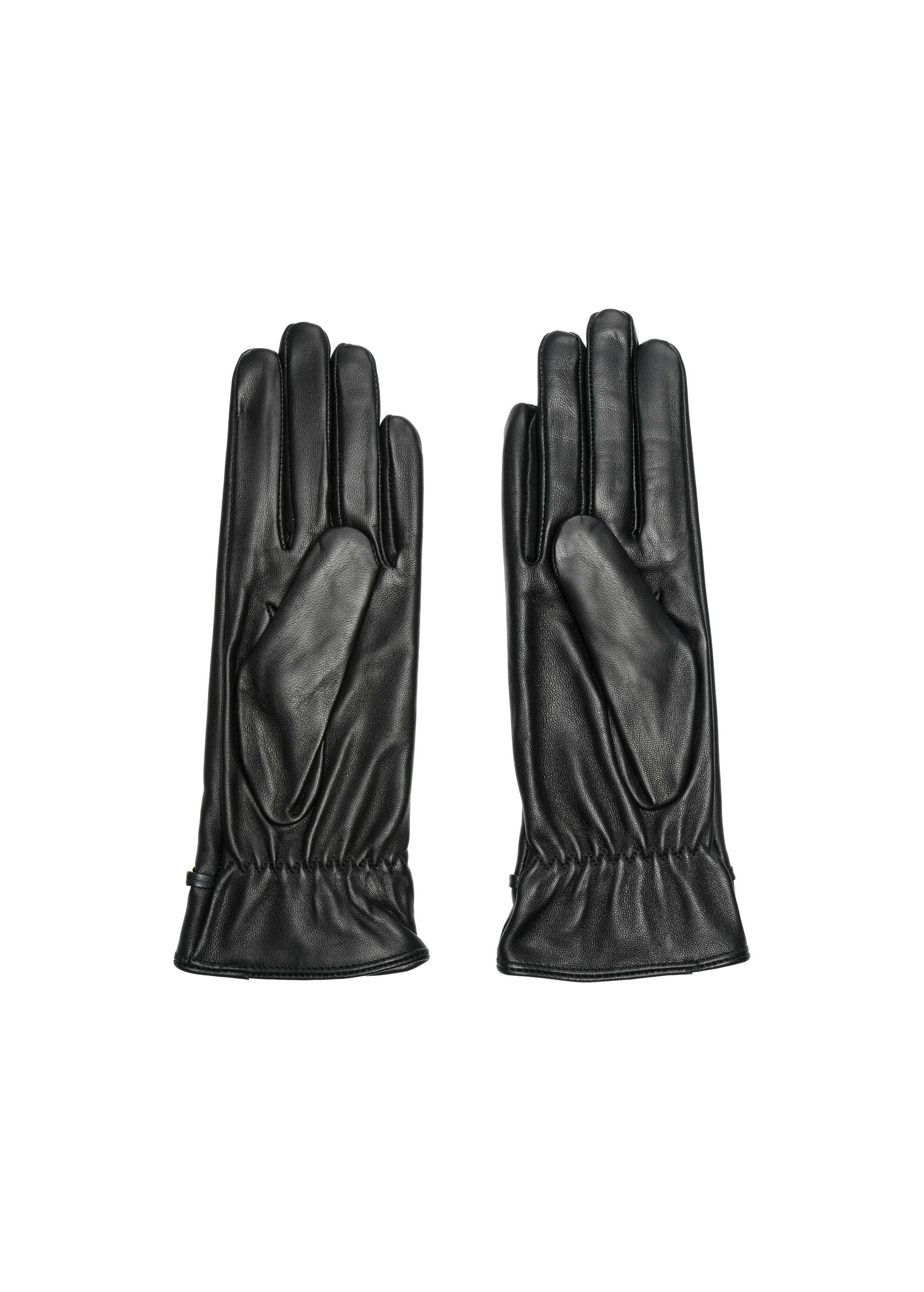 Black leather women's gloves REKDS-0090-99(Z24)