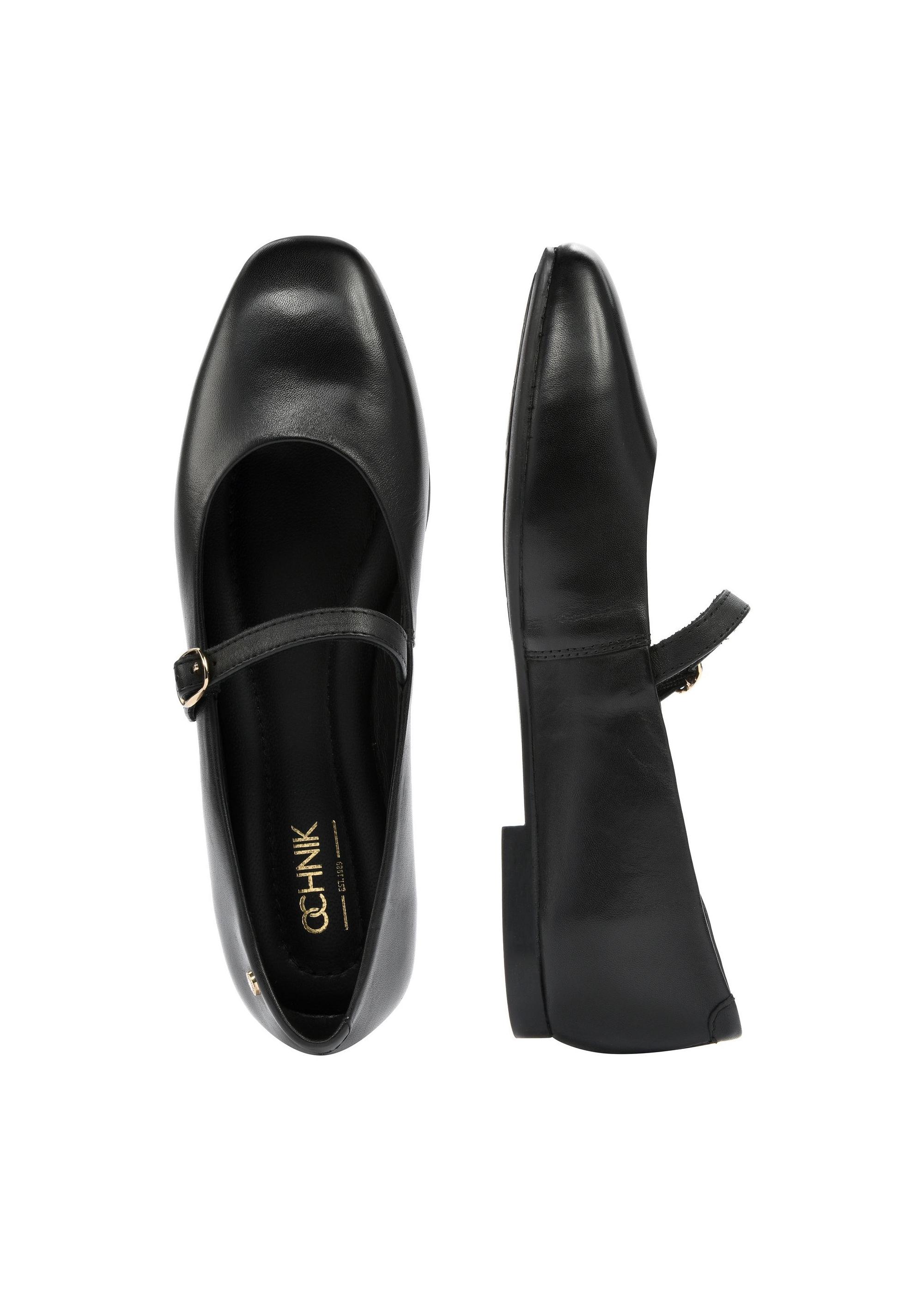 Black leather ballet flats with strap BUTYD-1145-99(W25)-06