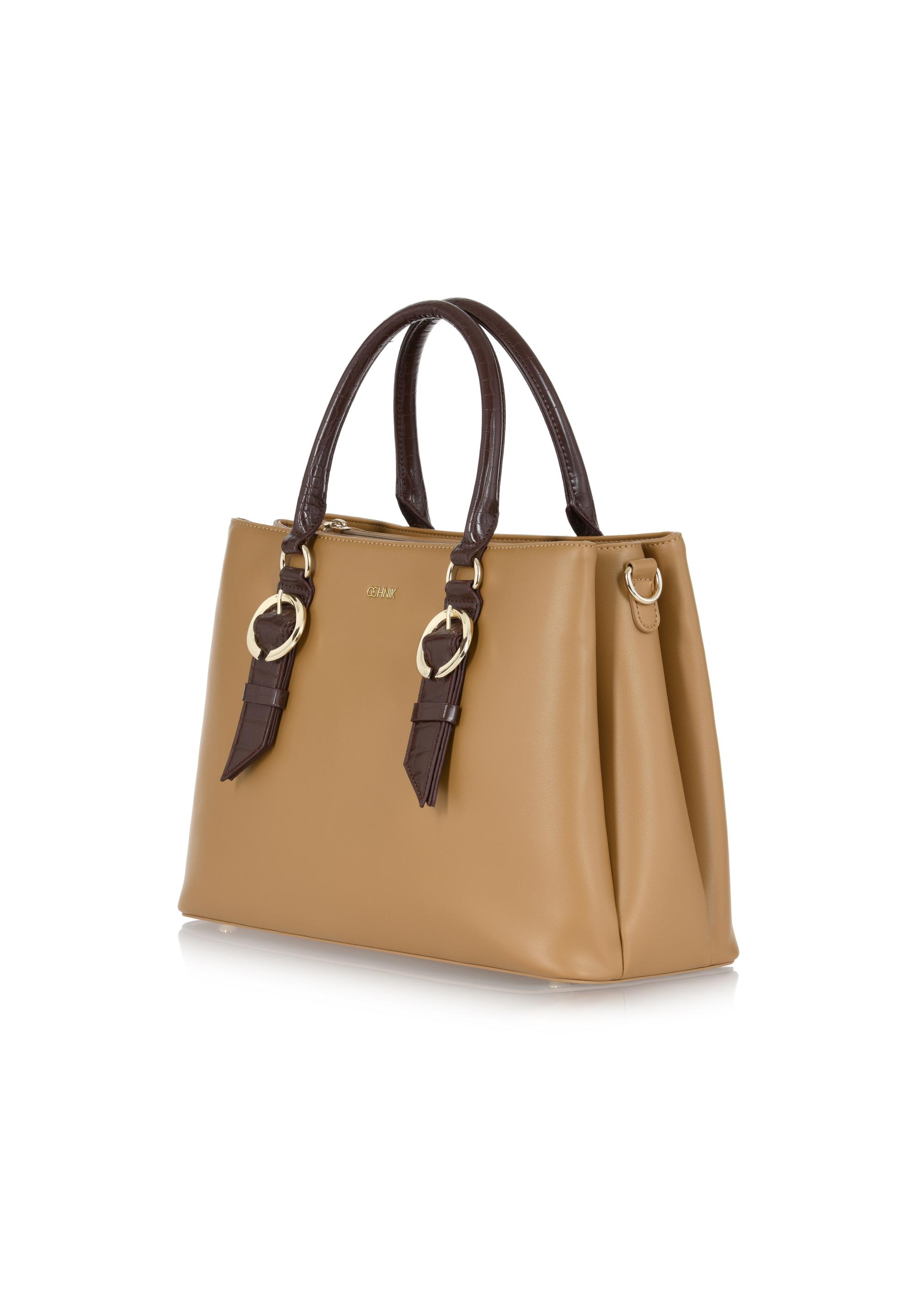 Beige imitation leather shopper bag TOREC-0892-81(W24)-03