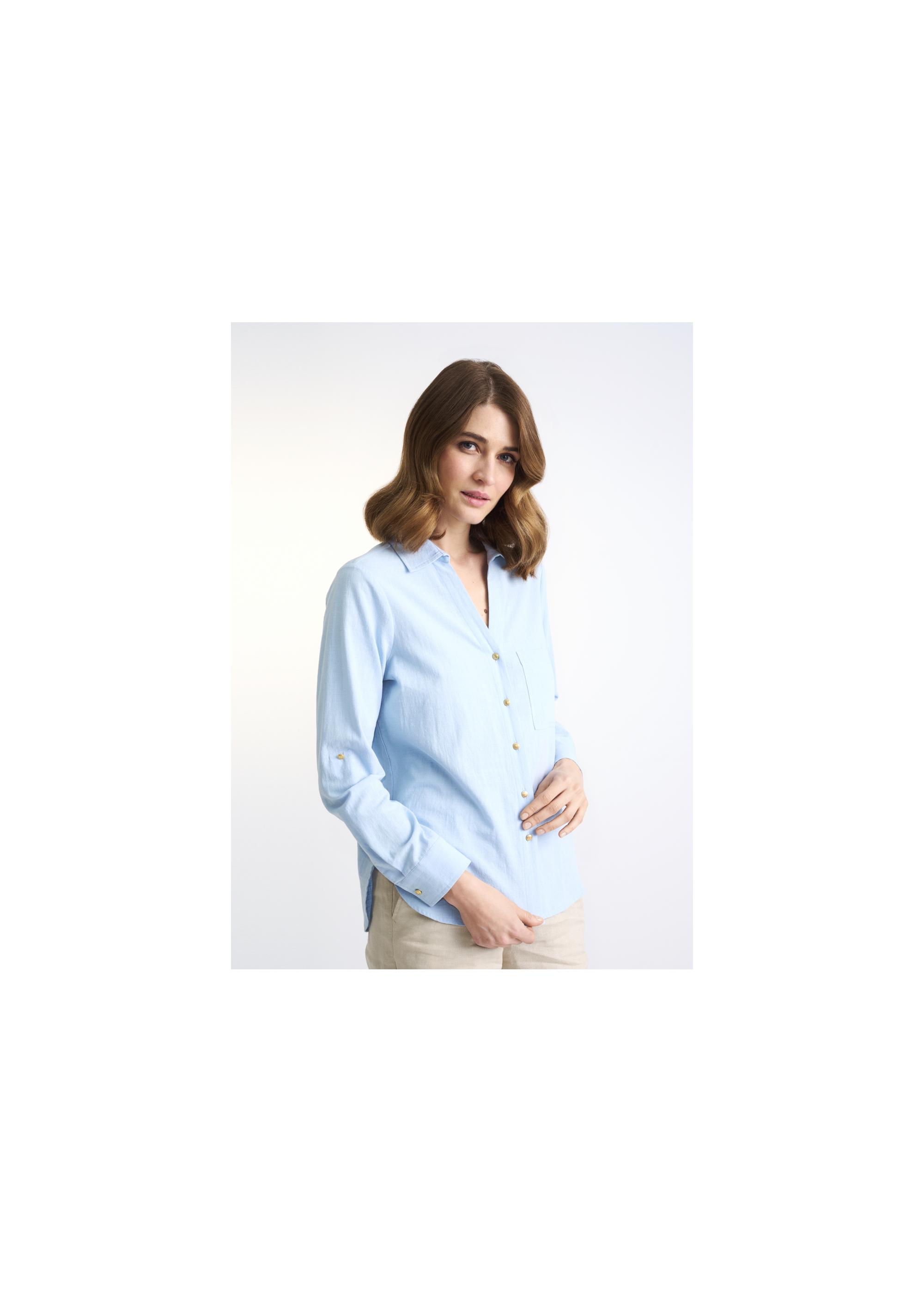 Blue cotton shirt for women KOSDT-0092-62(W22)-02