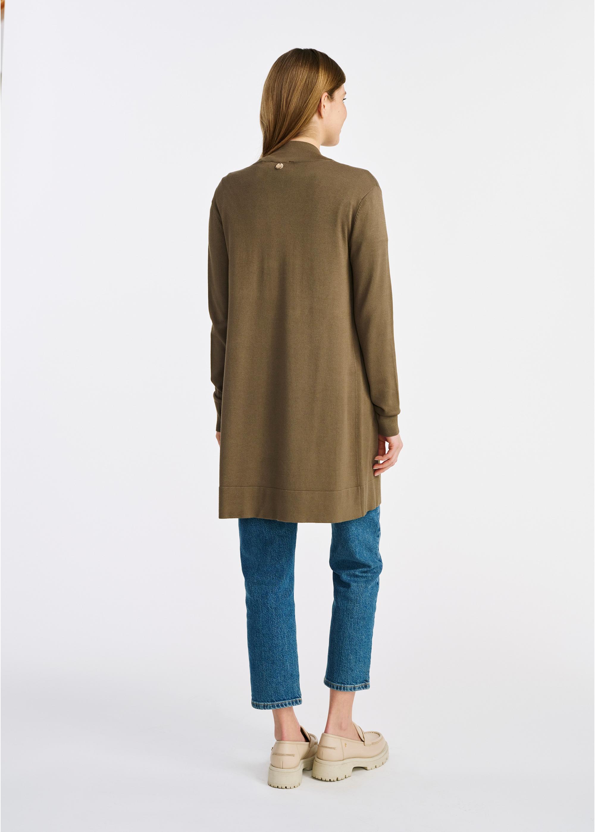 Long women's khaki cardigan KARDT-0050-55(W25)-03