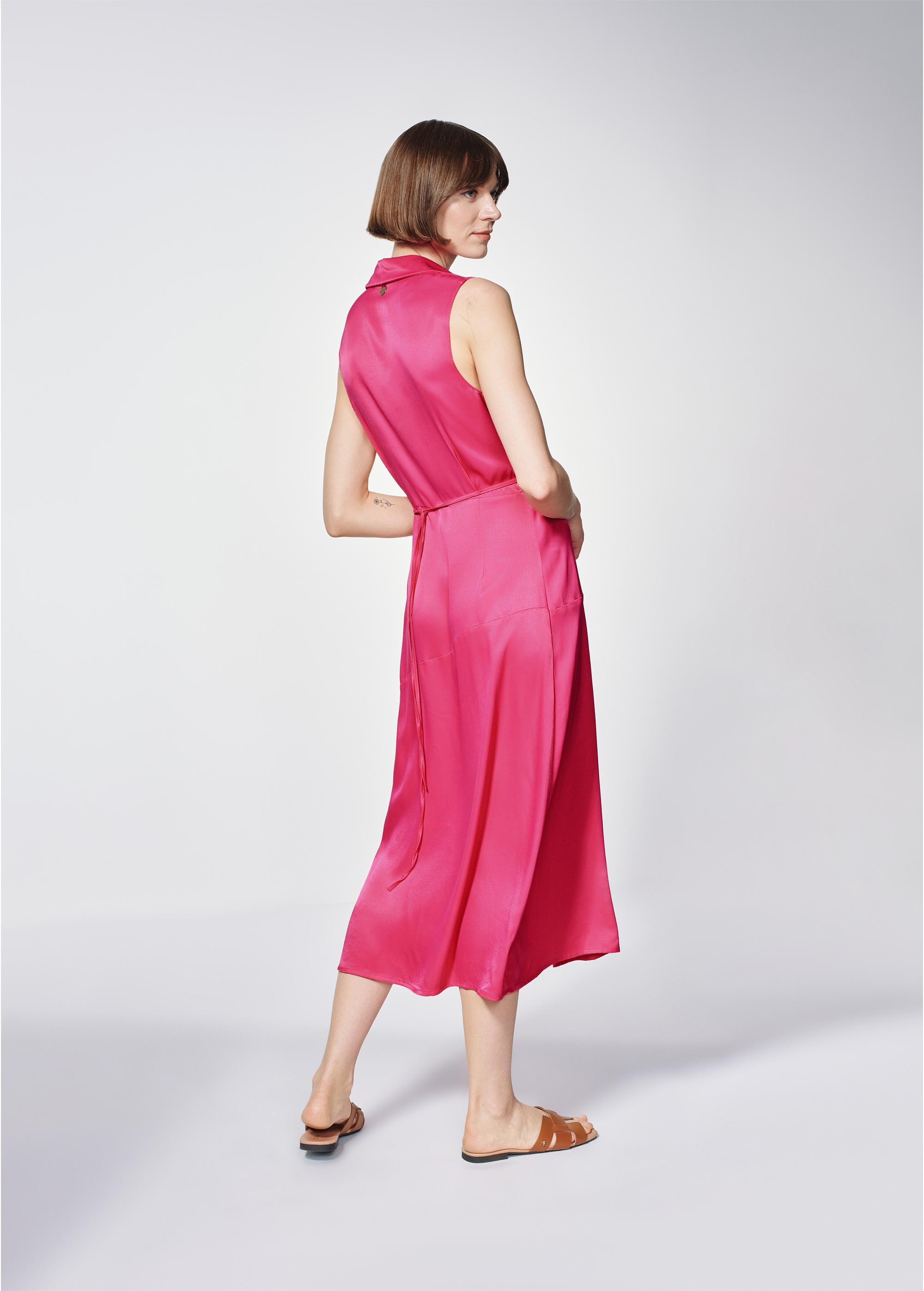 Pink long dress tied at the waist SUKDT-0188-31(W24)-03