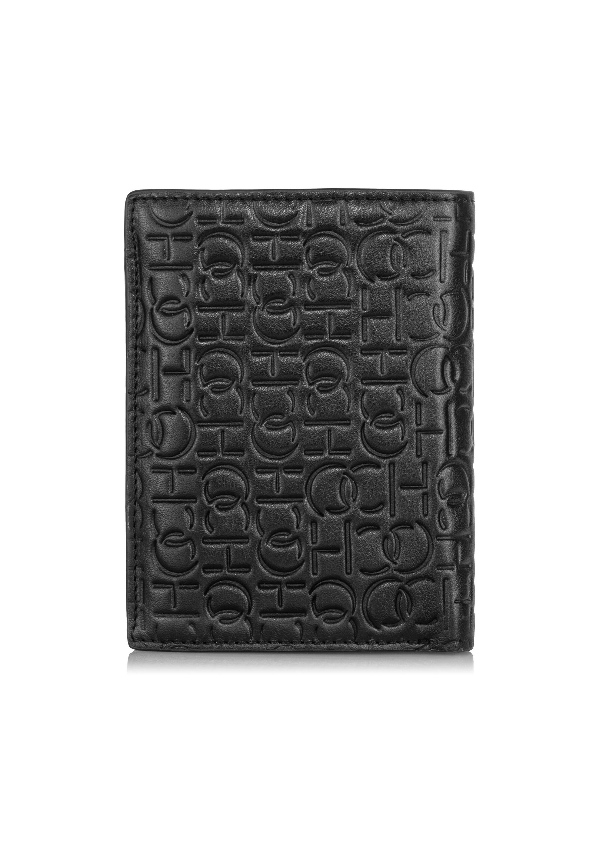 Men's black leather wallet with monogram PORMS-0600-98(Z23)-02