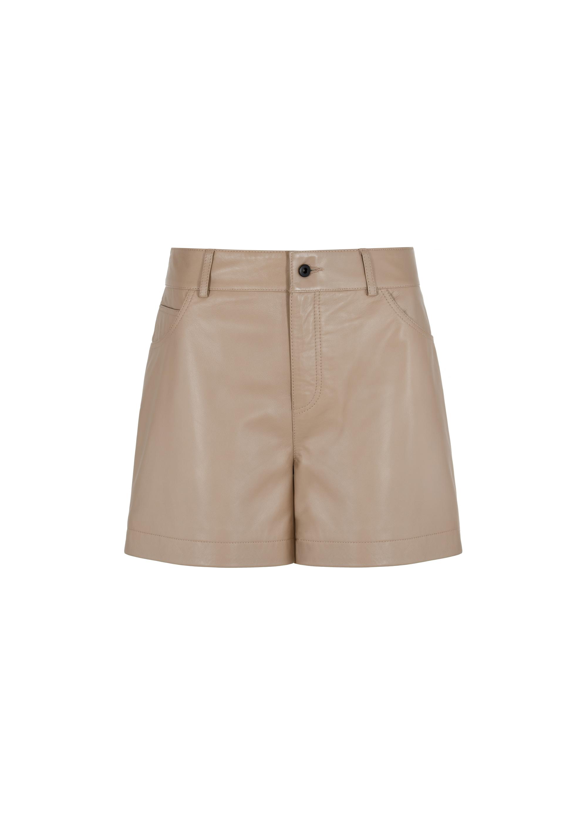 Leather beige women's shorts SPODS-0035-1381(W24)-04