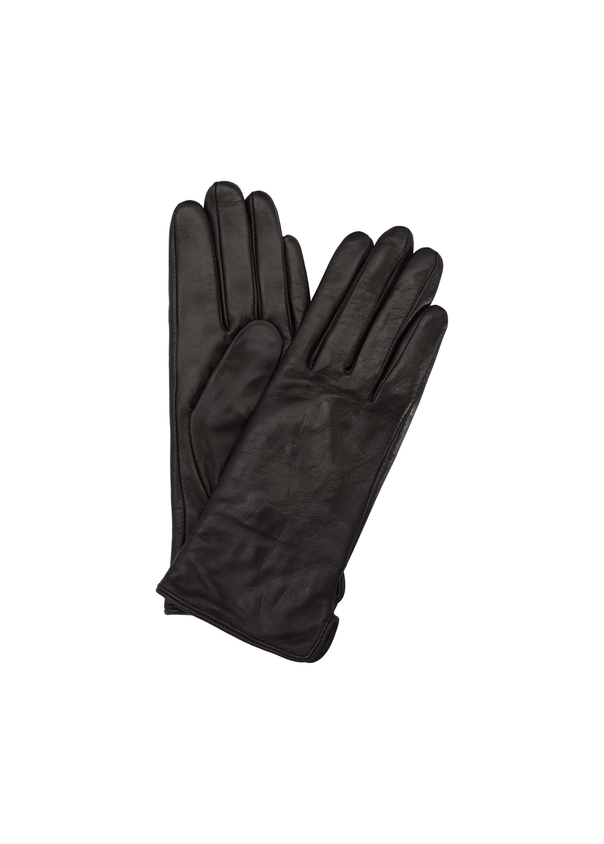 Women's dark brown leather gloves REKDS-0001-90(Z23)-01